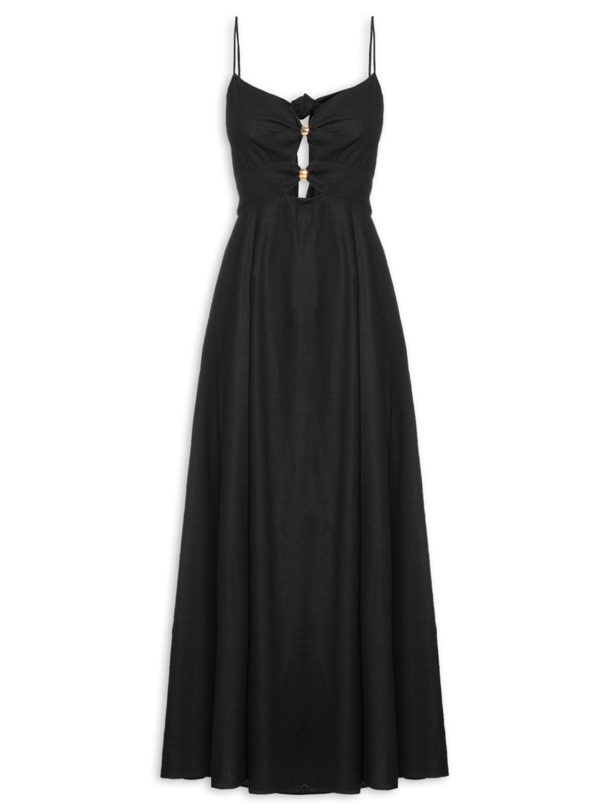 Vestido Midi Linho Detalhe Metal Preto Dress To