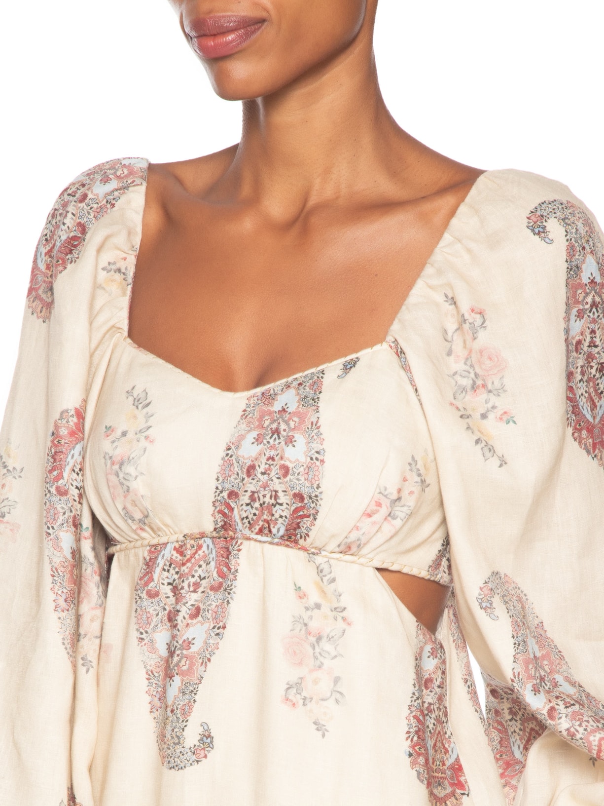 Vestido Midi Linho Estampa Flory Off White Maria Filó