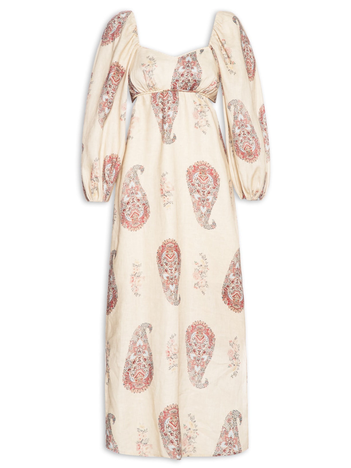 Vestido Midi Linho Estampa Flory Off White Maria Filó