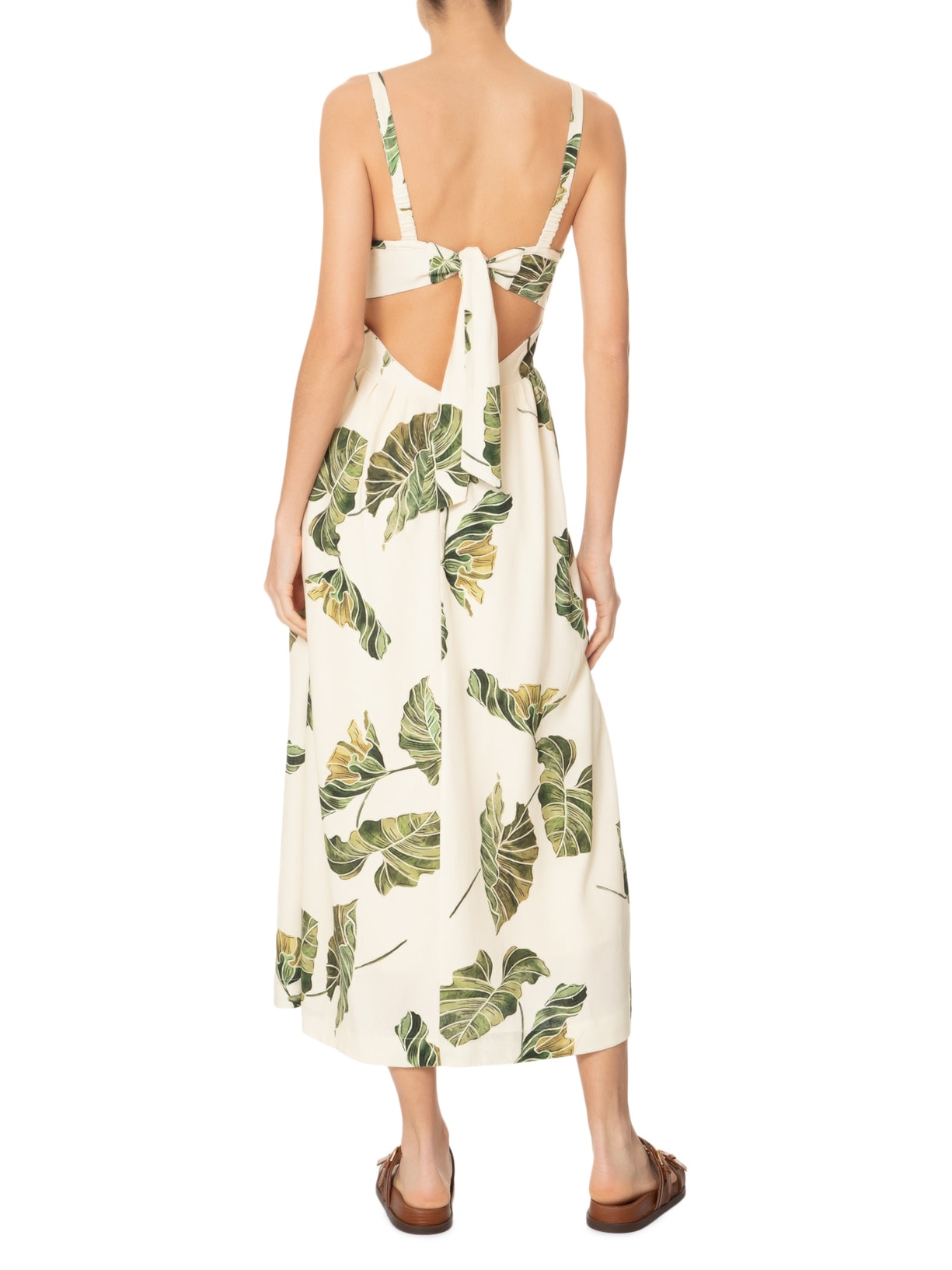 Vestido Midi Linho Estampa Folhar Amarelo Dress To