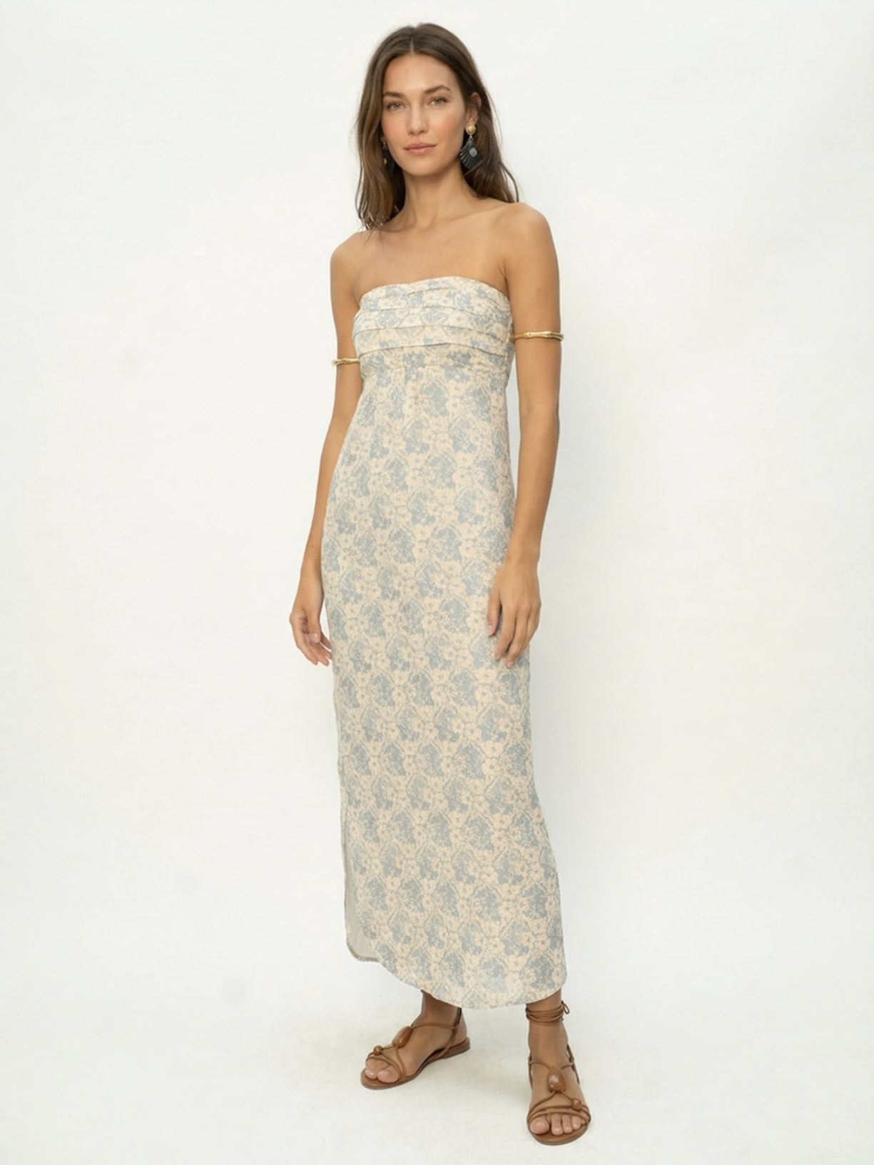 Vestido Midi Linho Estampa Melissa - Azul
