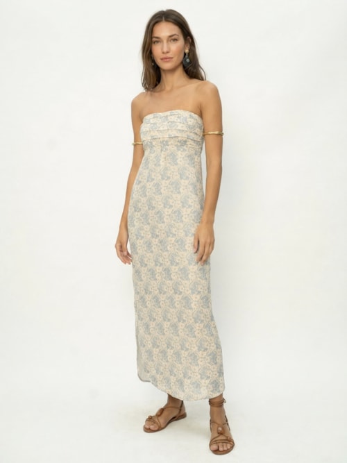 Vestido Midi Linho Estampa Melissa - Azul