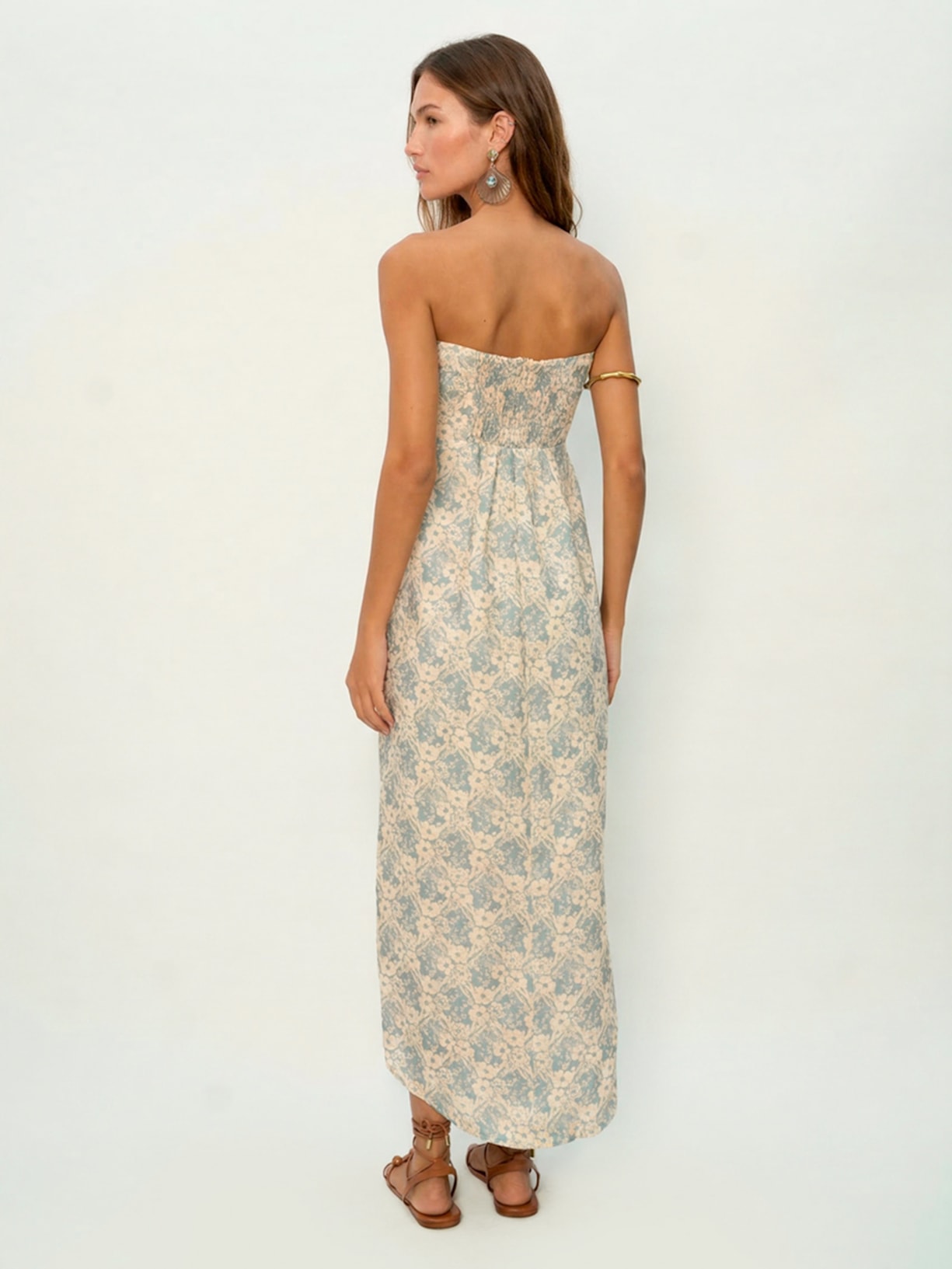 Vestido Midi Linho Estampa Melissa Azul Maria Filó