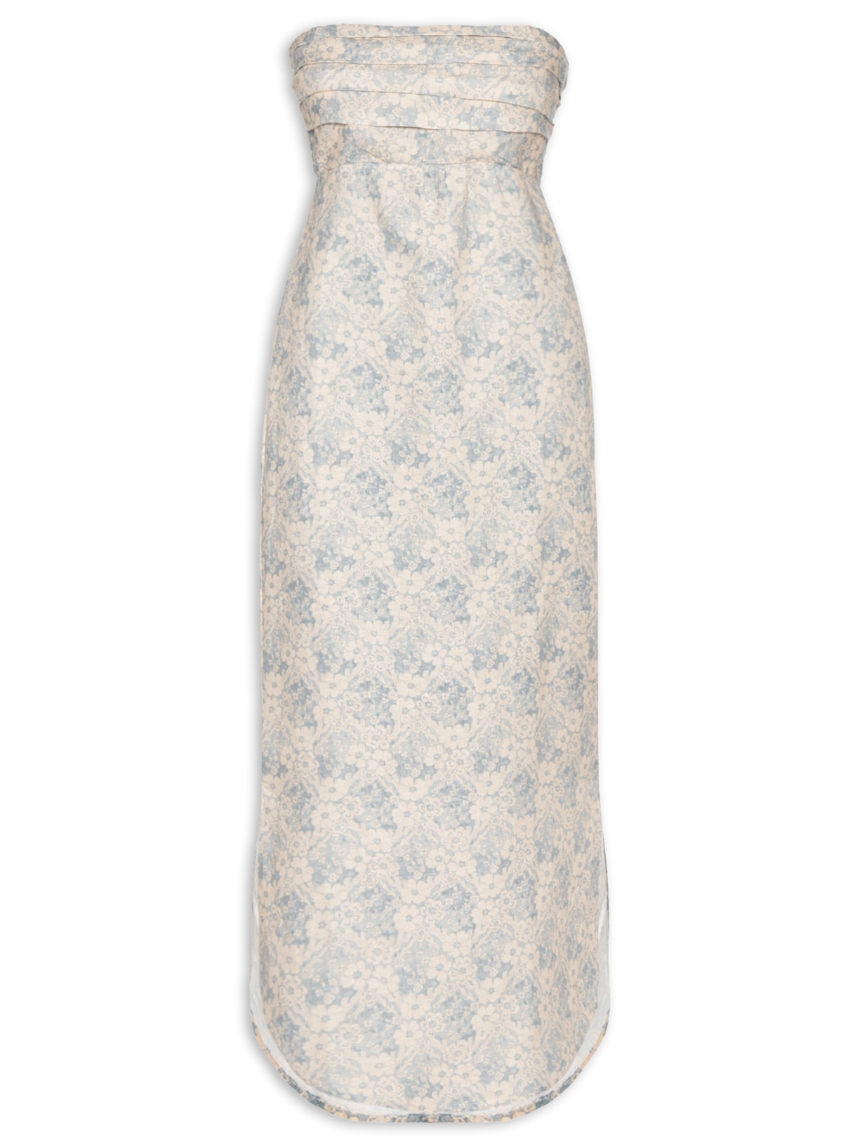 Vestido Midi Linho Estampa Melissa Azul Maria Filó