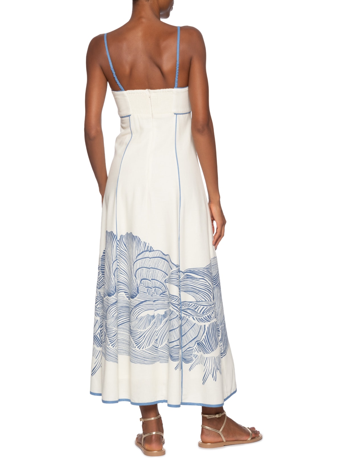 Vestido Midi Linho Estampa Mergulho Branco Dress To