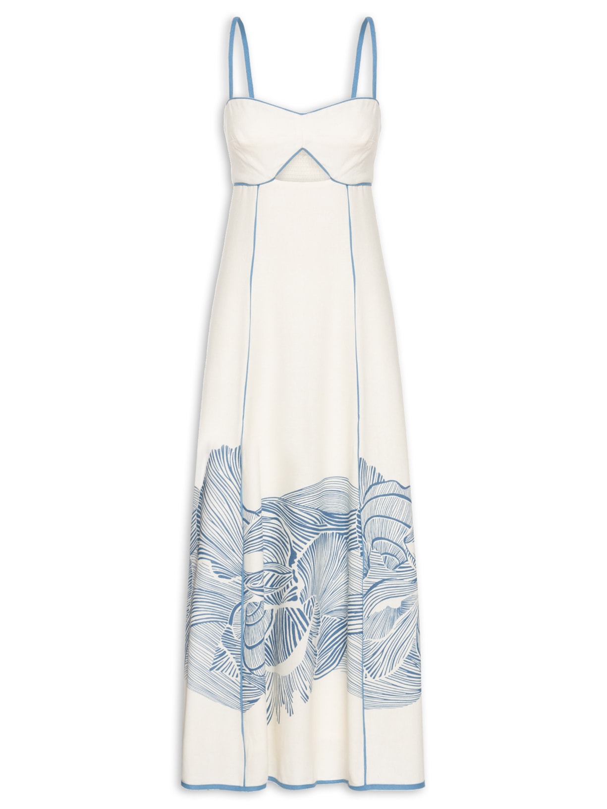 Vestido Midi Linho Estampa Mergulho - Branco