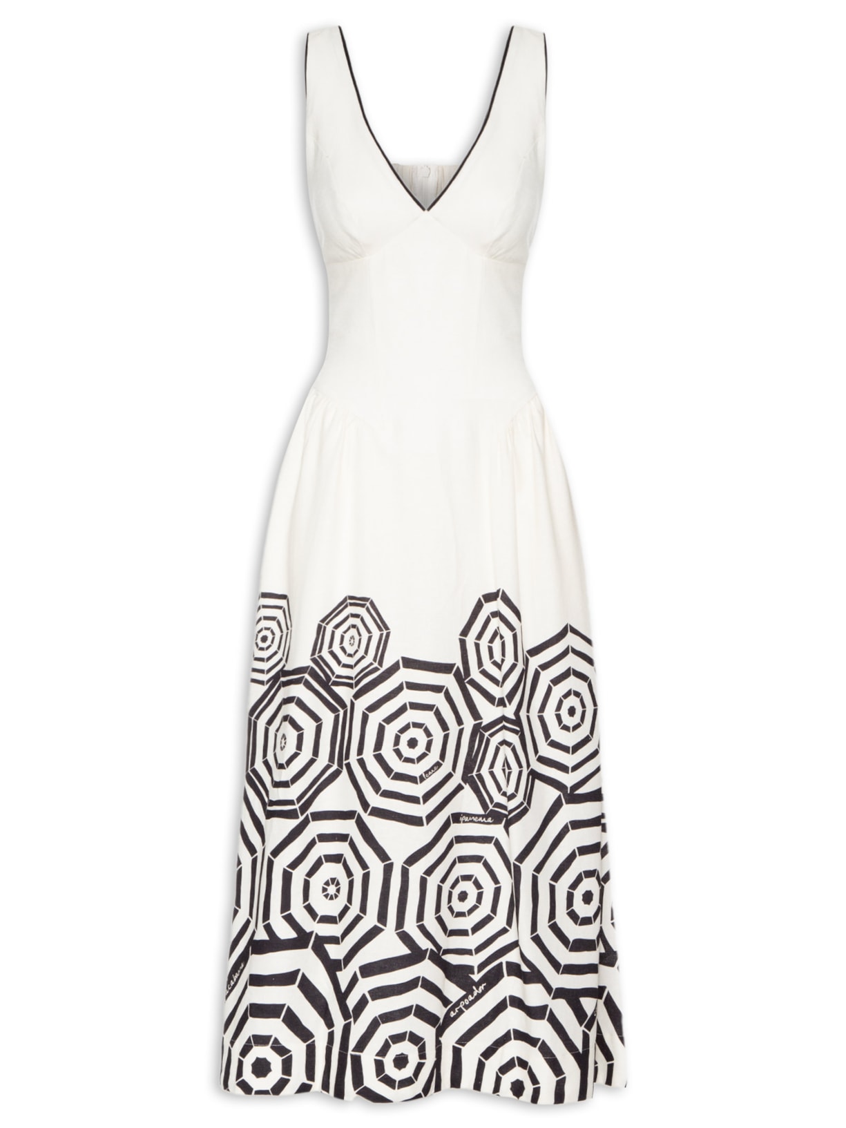 Vestido Midi Linho Estampa Praia - Branco