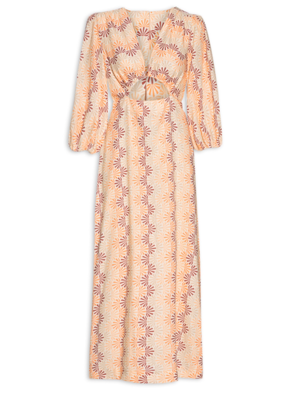 Vestido Midi Linho Estampa Radiante - Bege