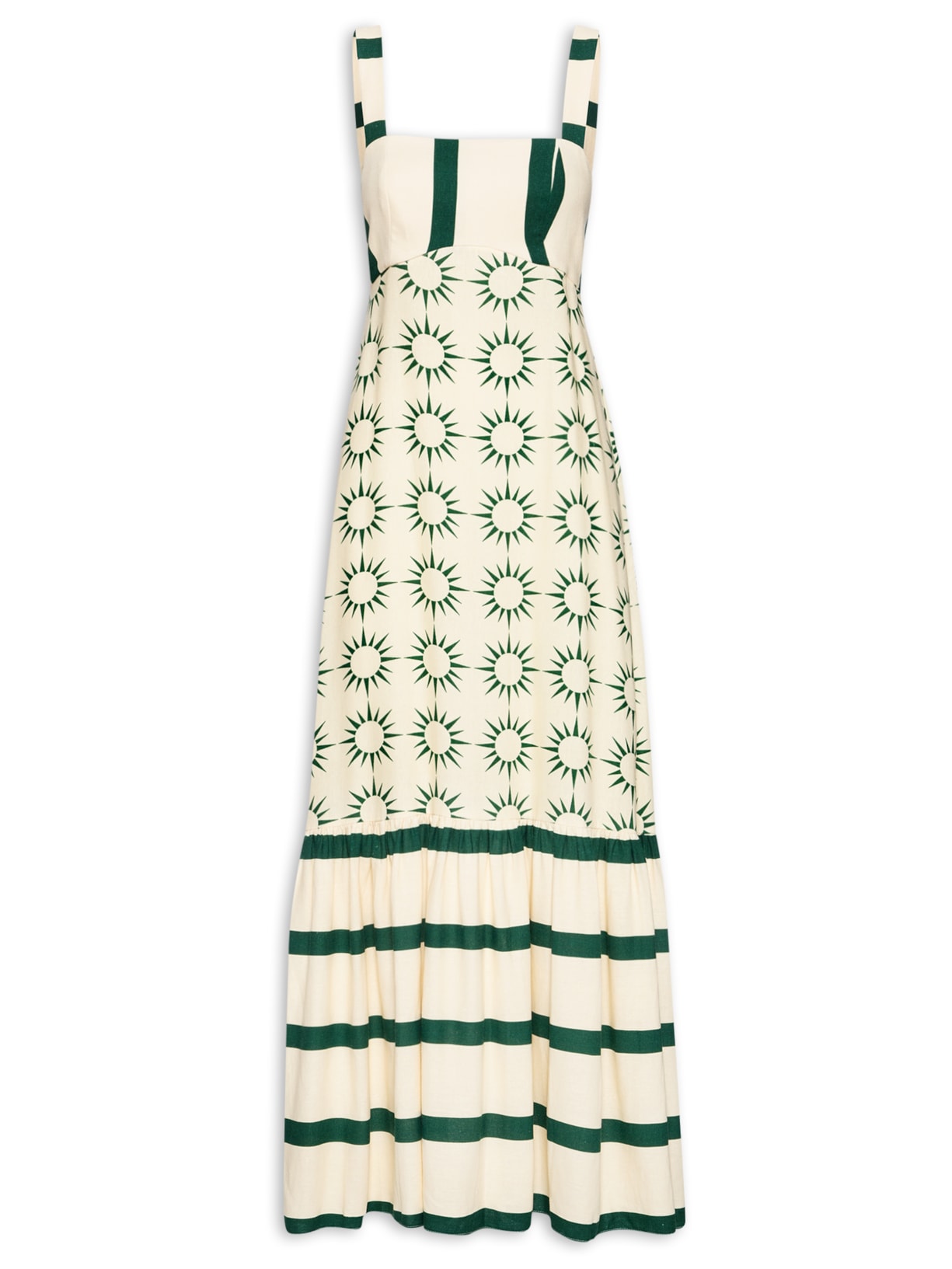 Vestido Midi Linho Estampa Raiar Mix - Verde