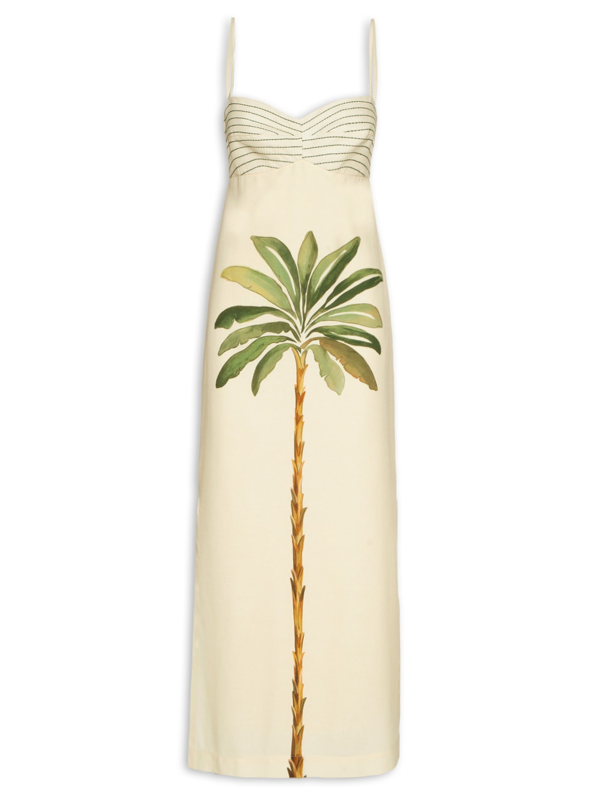 Vestido Midi Linho Estampa Tropicana - Bege