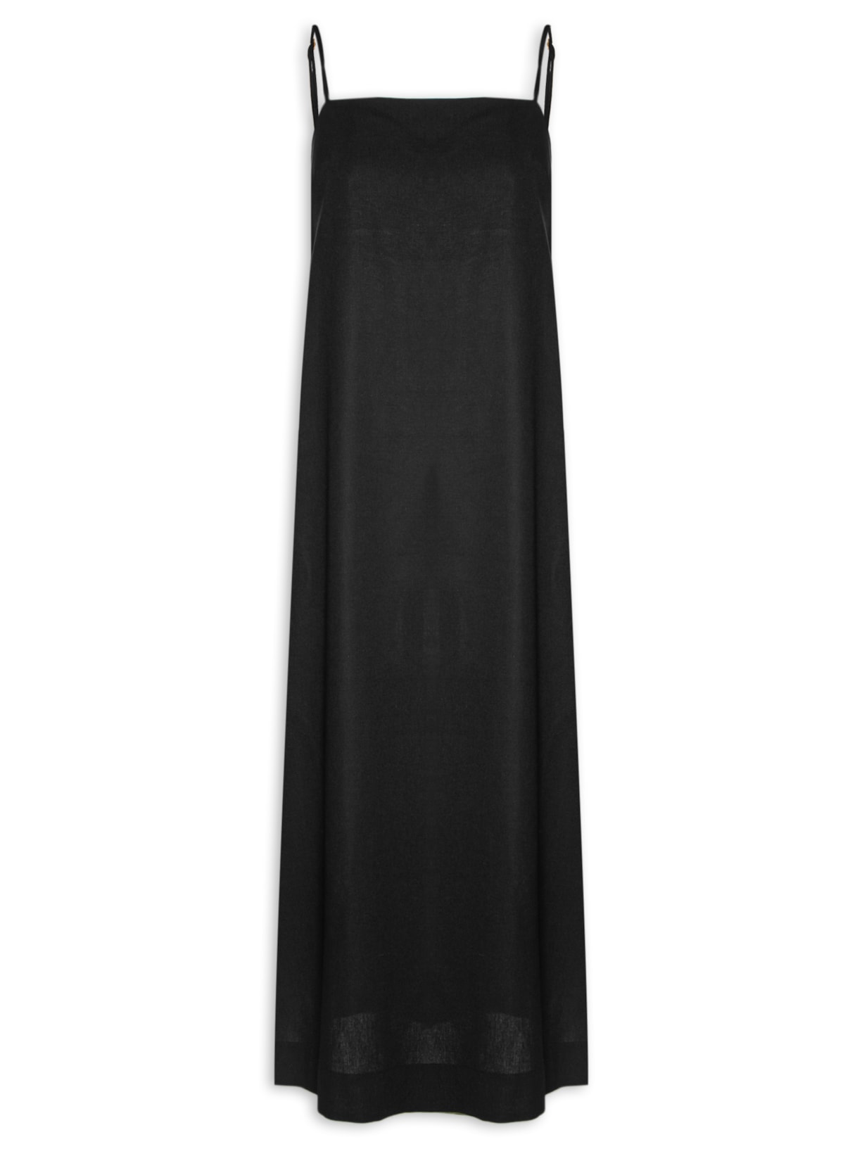Vestido Midi Linho Fenda - Preto