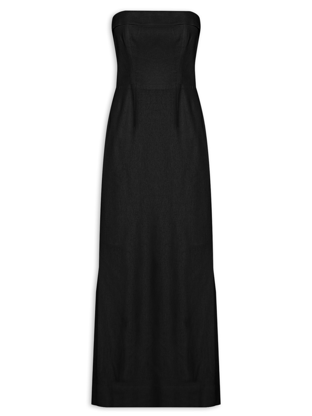 Vestido Midi Linho Lastex Costas - Preto