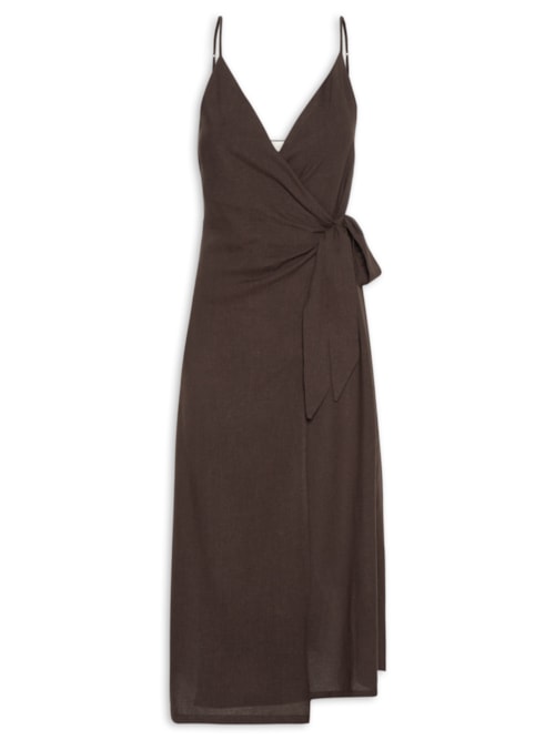 Vestido Midi Linho - Marrom