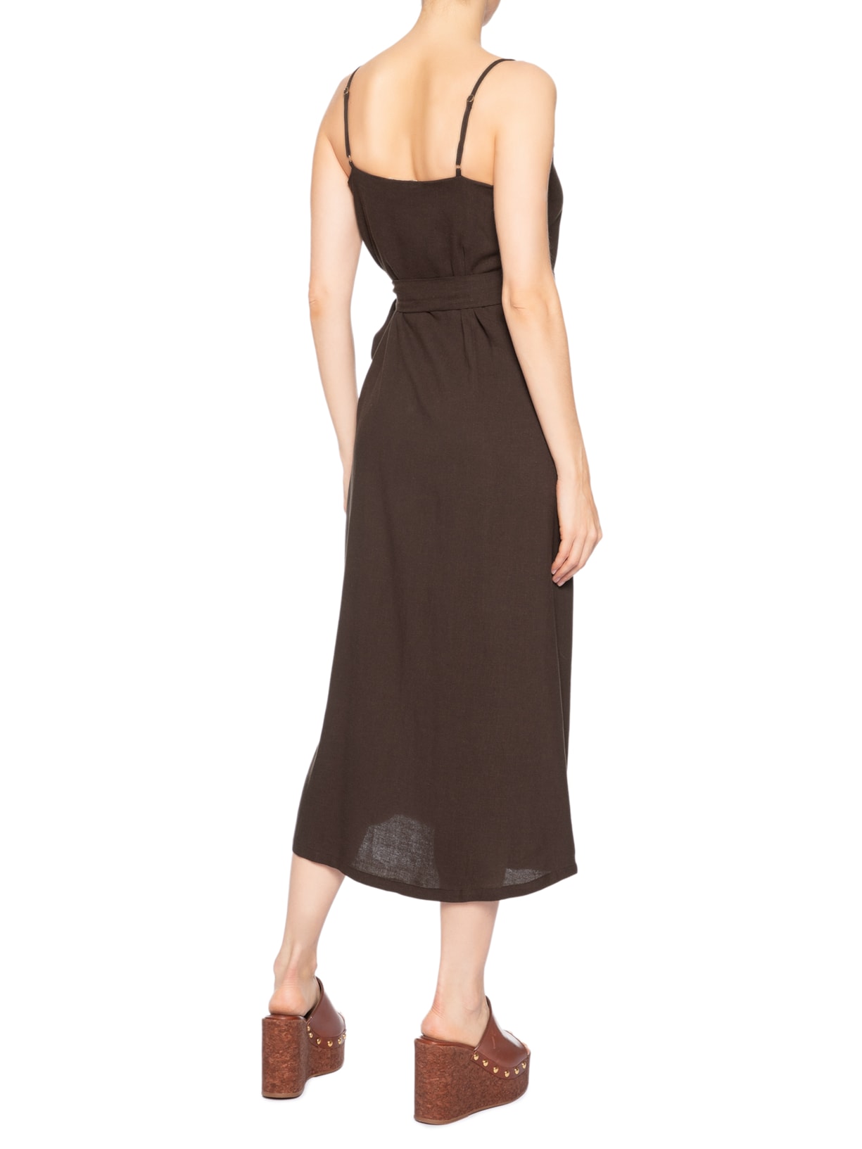 Vestido Midi Linho Marrom Cia Marítima