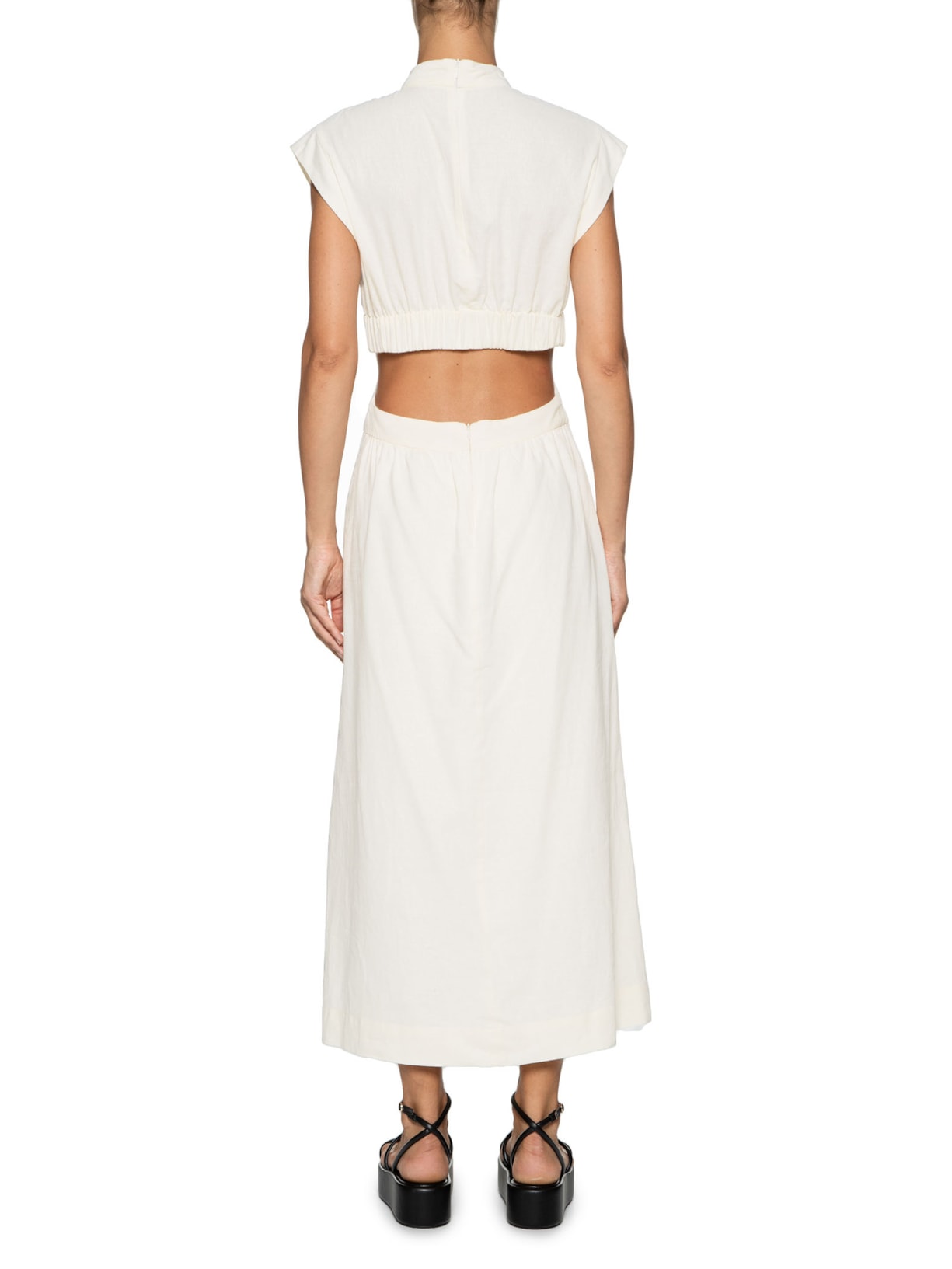 Vestido Midi Linho Pala Arredondada Off White Dress To