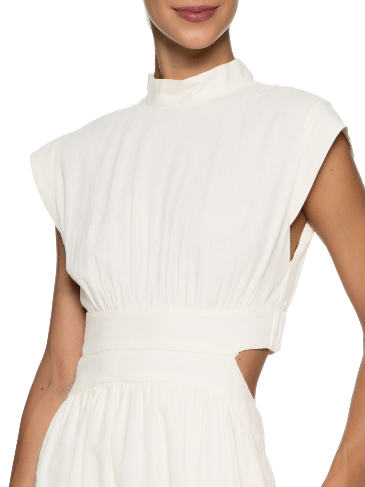 Vestido Midi Linho Pala Arredondada Off White Dress To