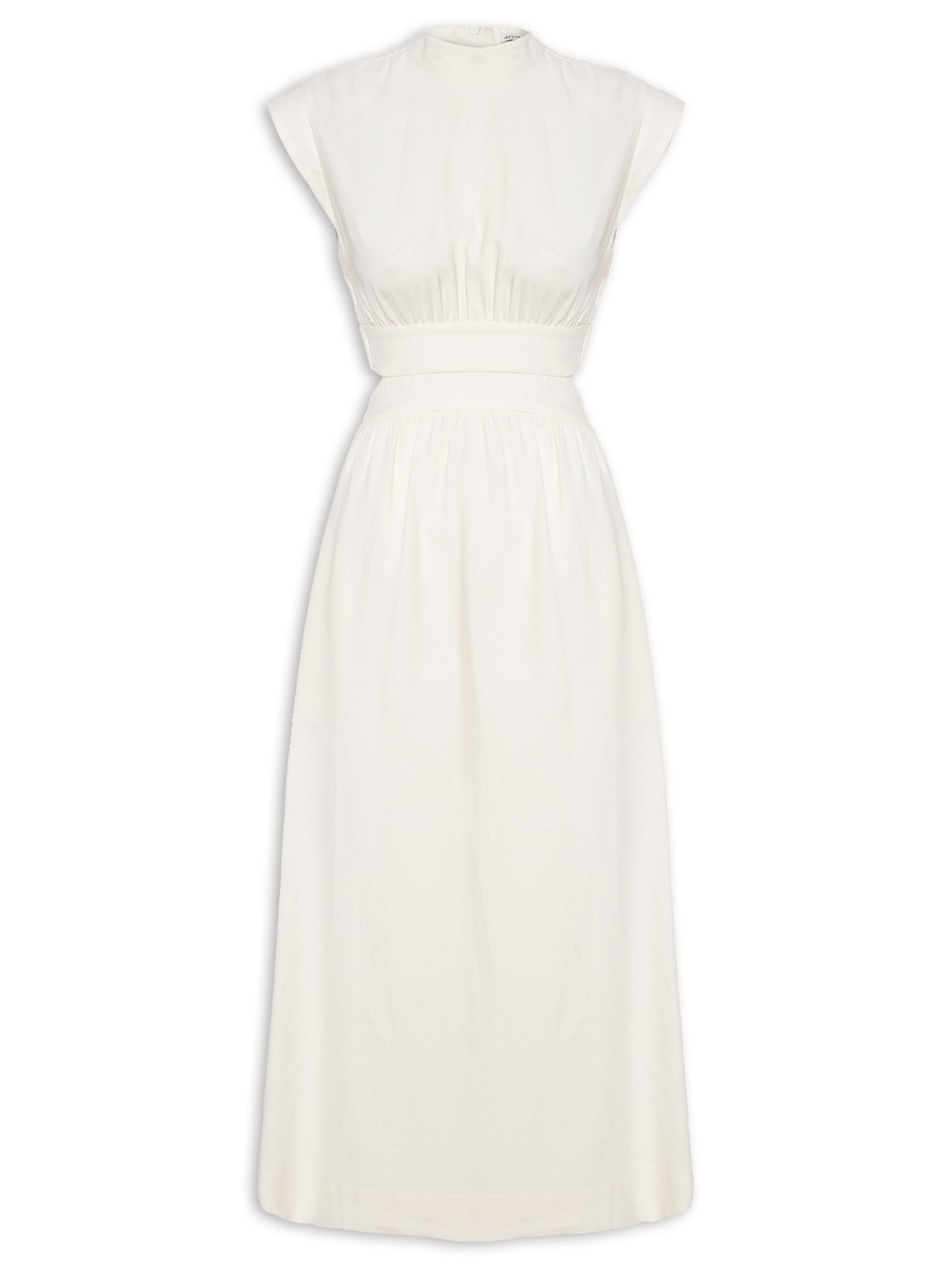 Vestido Midi Linho Pala Arredondada - Off White