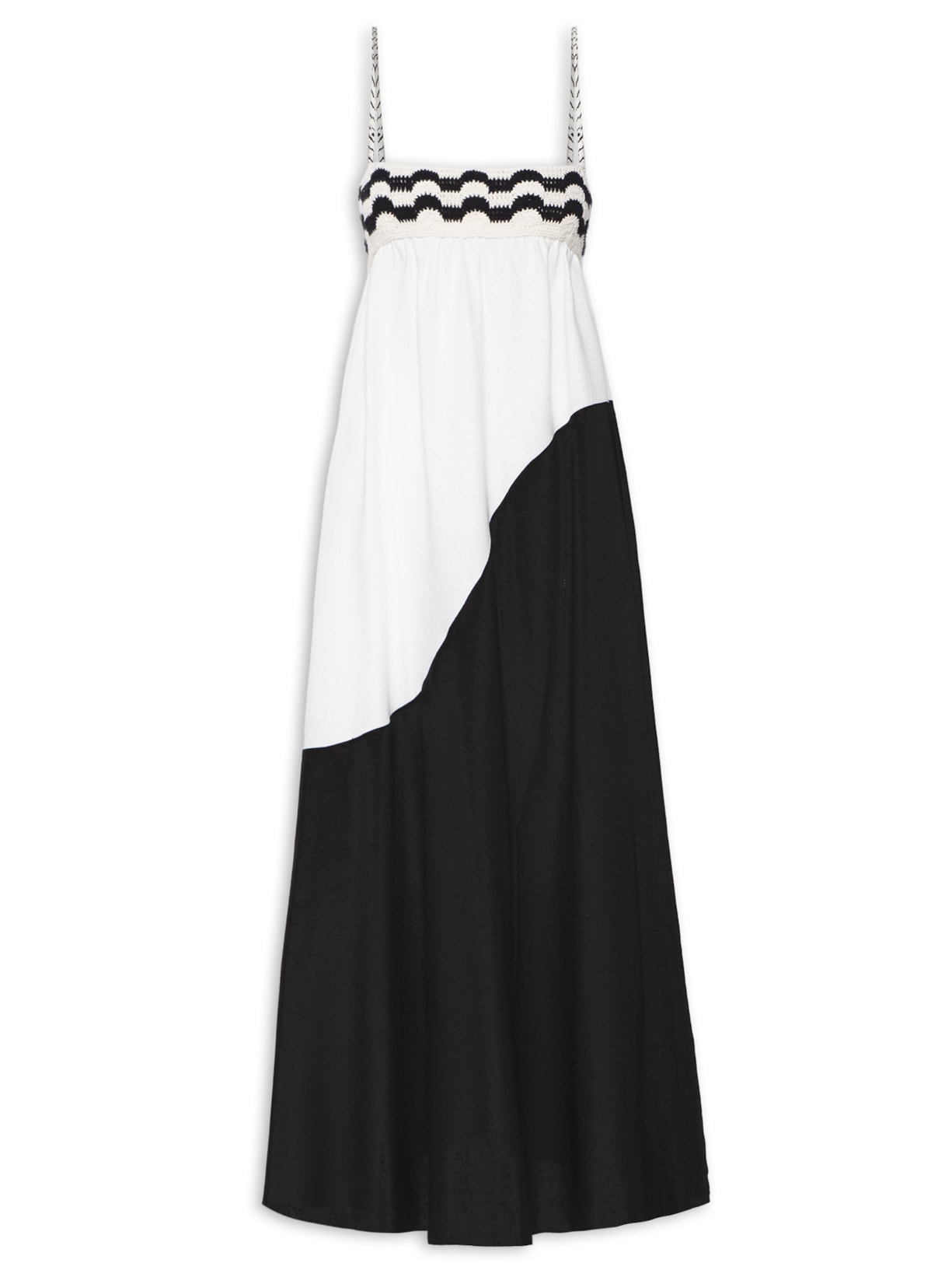 Vestido Midi Linho Pala Crochet - Preto