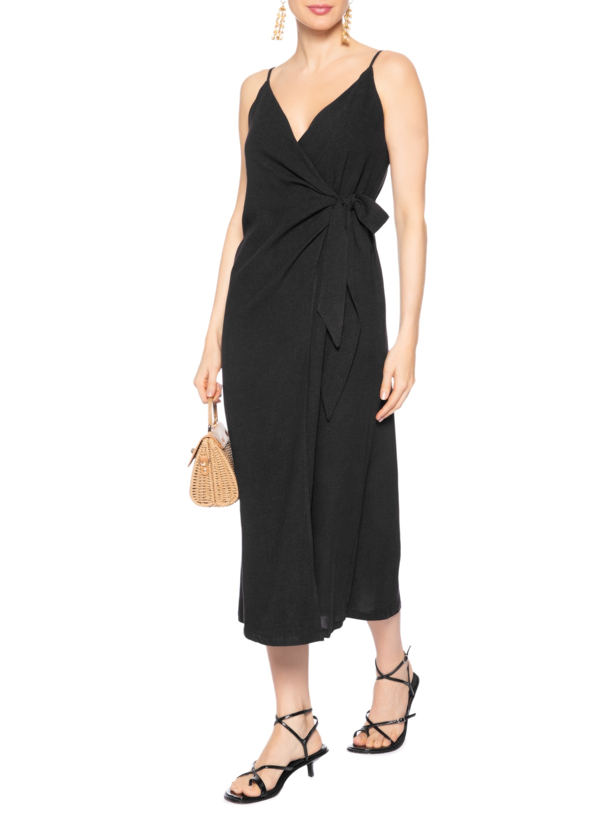 Vestido Midi Linho Preto Cia Marítima