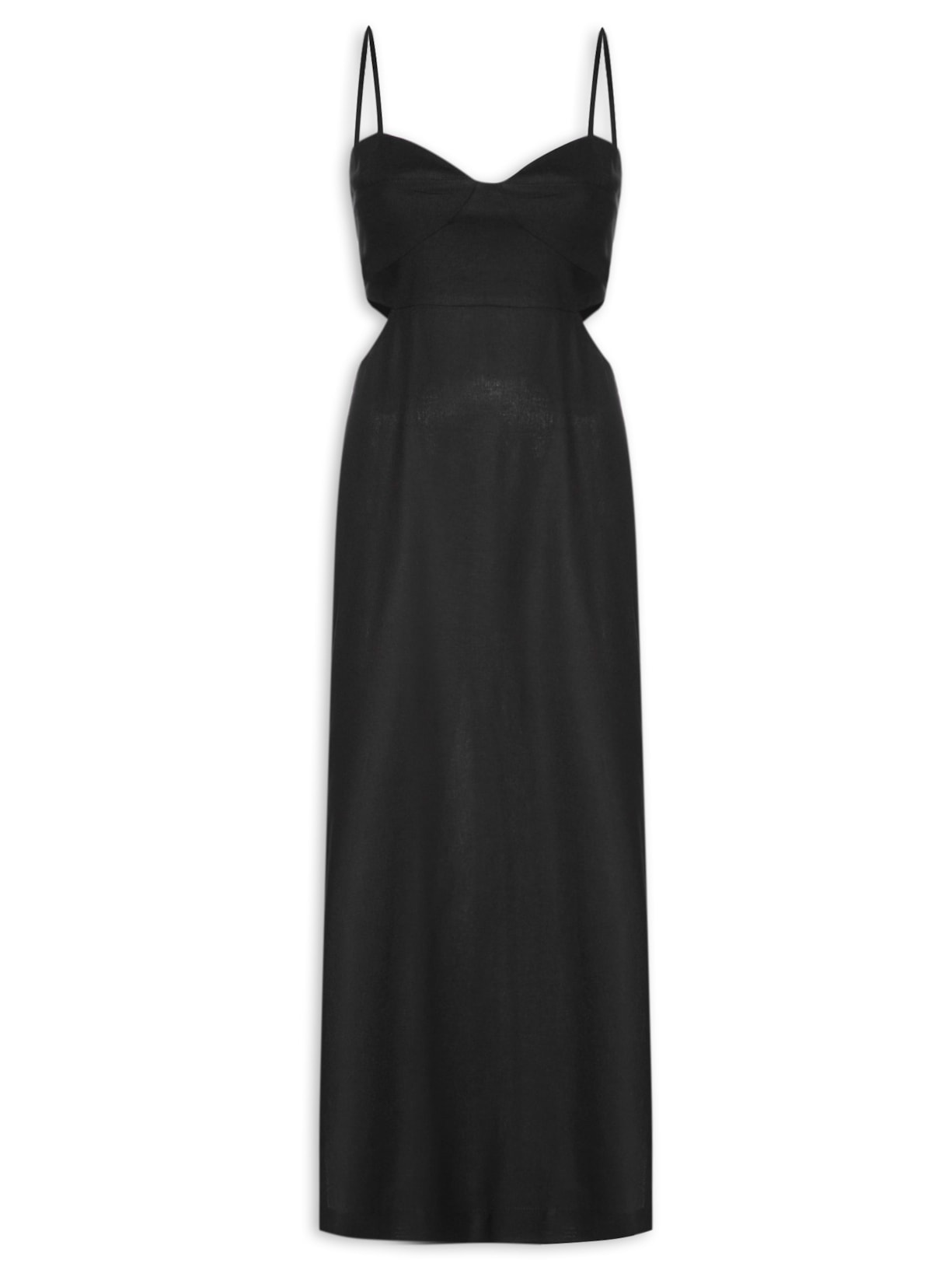 Vestido Midi Linho Recortes - Preto