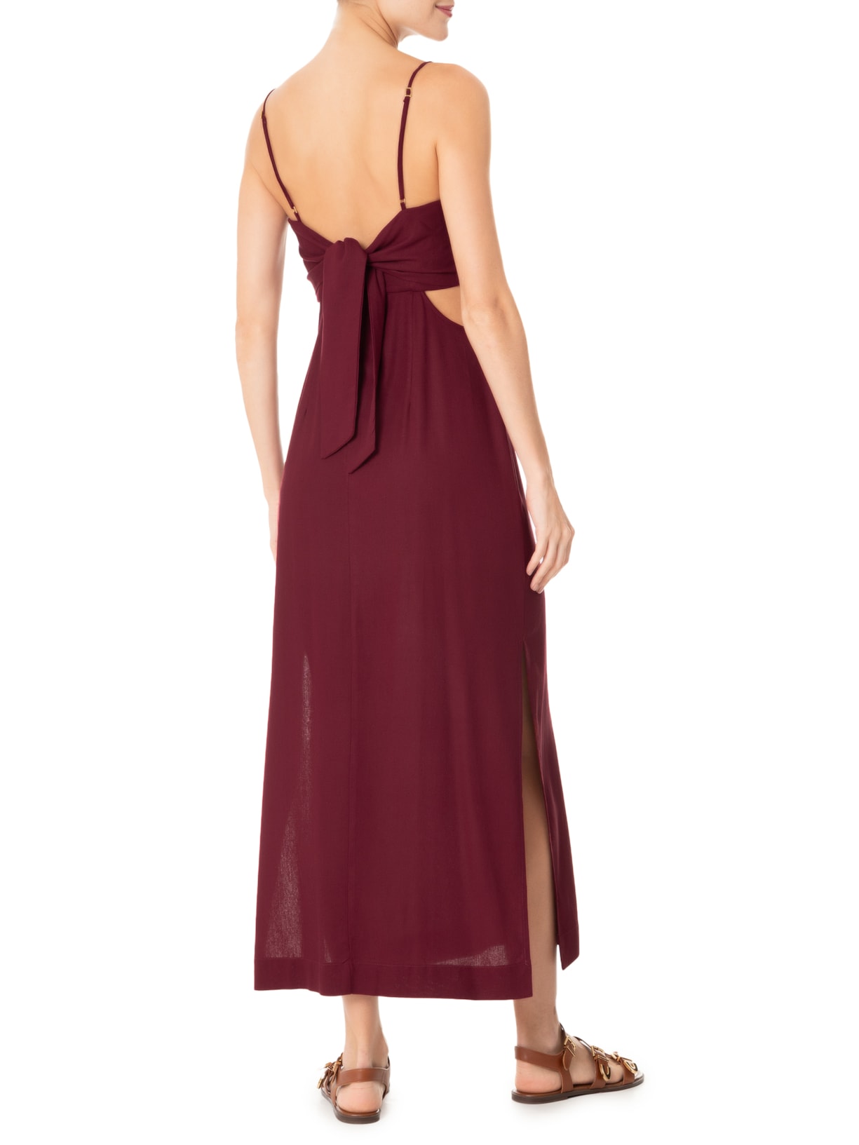 Vestido Midi Linho Recortes Vinho Dress To