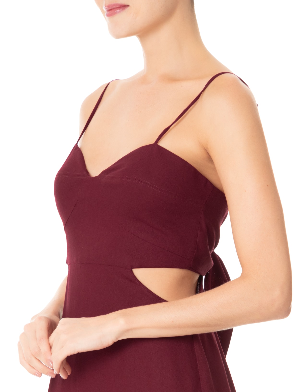 Vestido Midi Linho Recortes Vinho Dress To