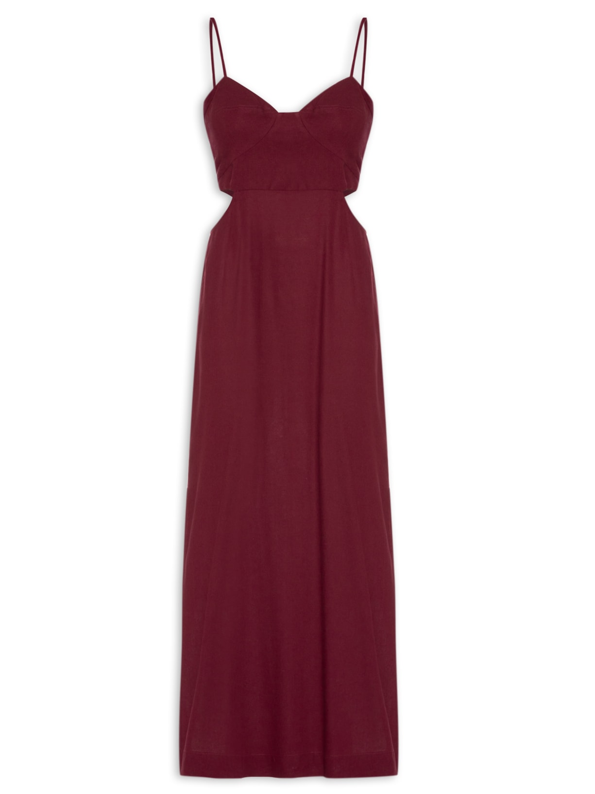 Vestido Midi Linho Recortes - Vinho