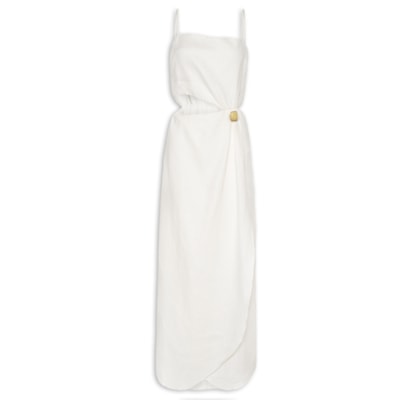 Vestido Midi Linho Transpasse Metal - Branco