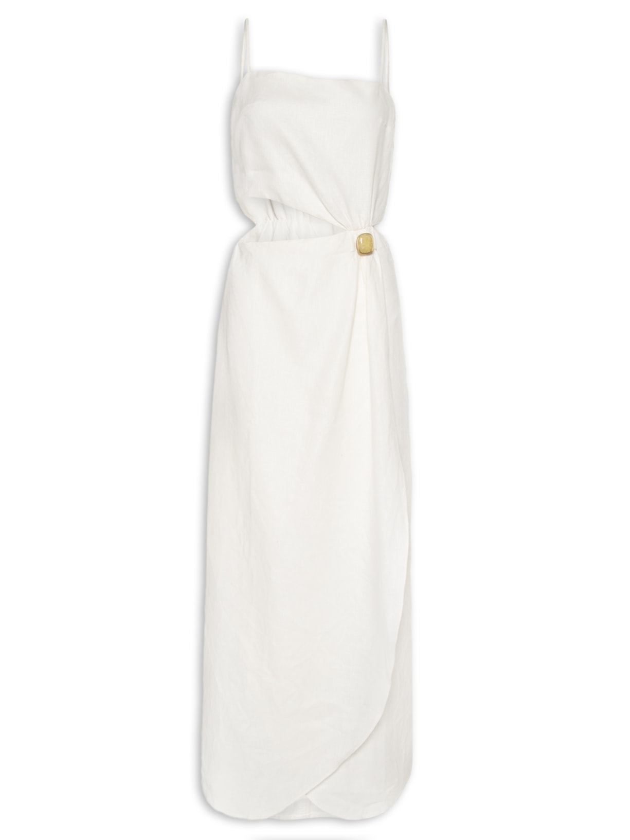 Vestido Midi Linho Transpasse Metal - Branco