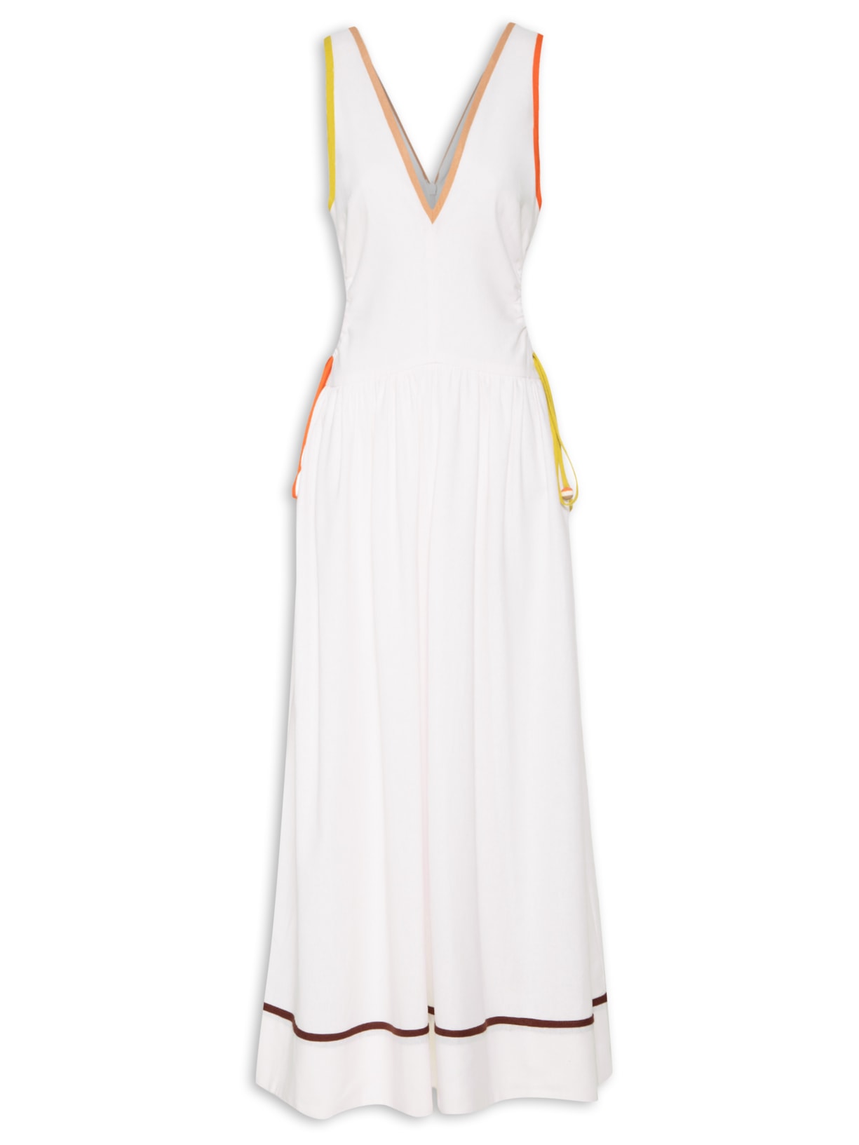 Vestido Midi Linho Vivos Coloridos - Off White