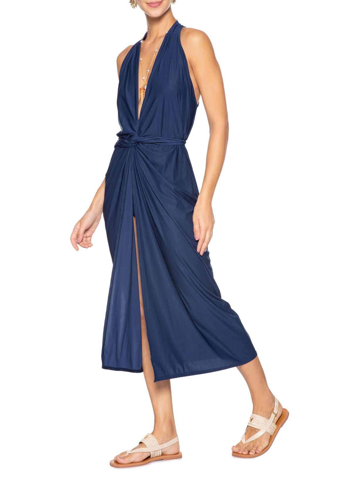 Vestido Midi Liso Azul Cia Marítima