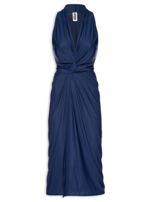 Vestido Midi Liso - Azul