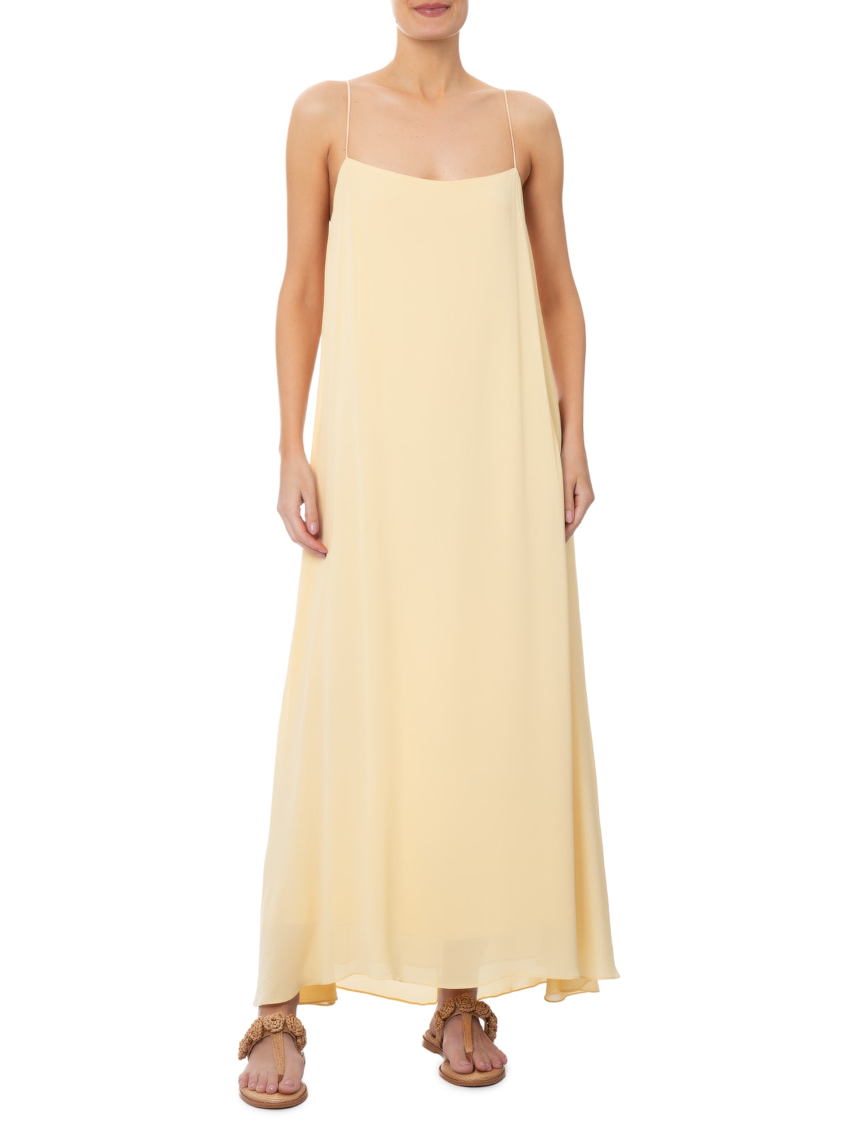 Vestido Midi Liso Bege Farm + Marina Bitu
