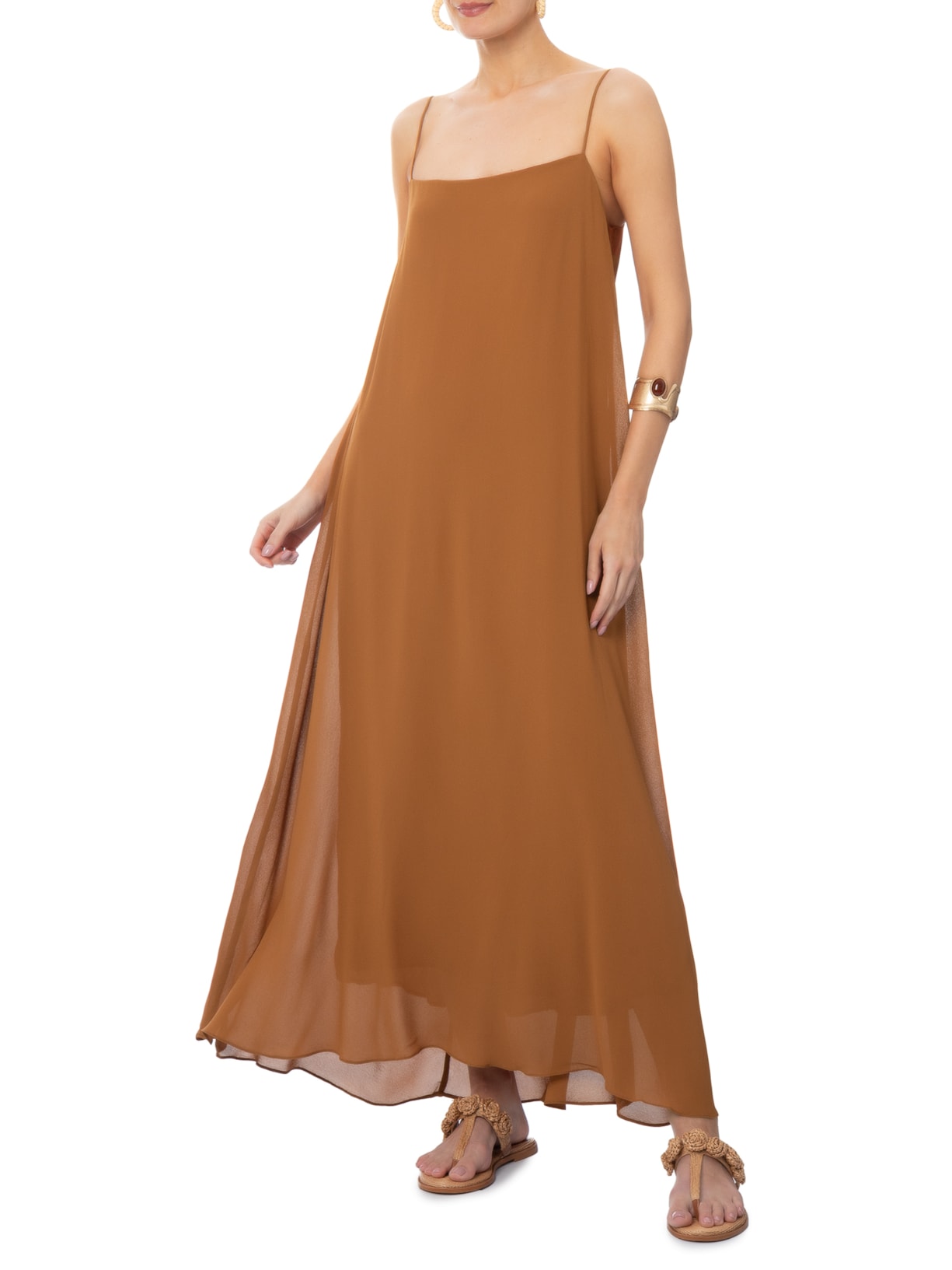 Vestido Midi Liso Marrom Farm + Marina Bitu