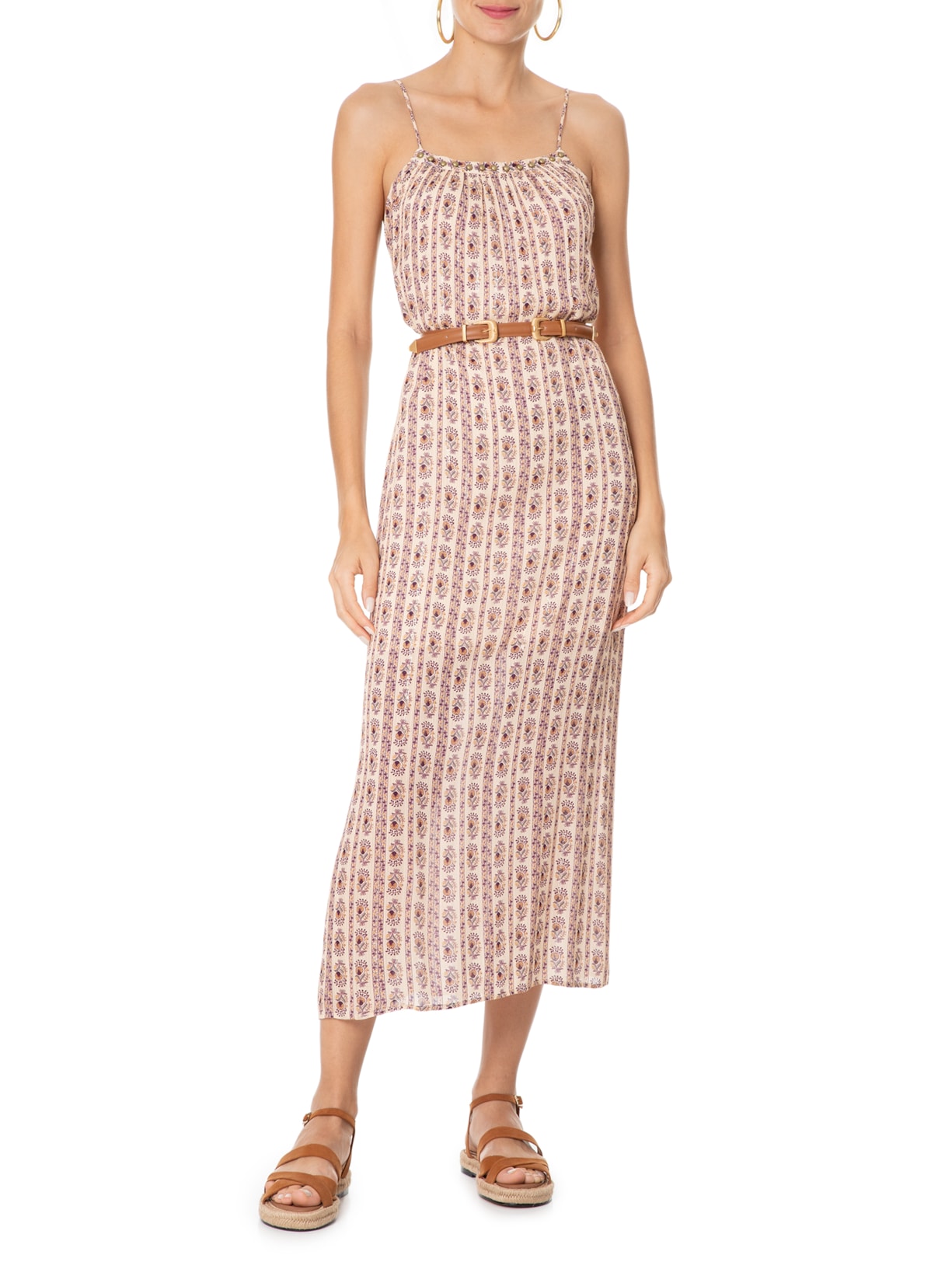 Vestido Midi Listra Ramos Bege Maria Filó