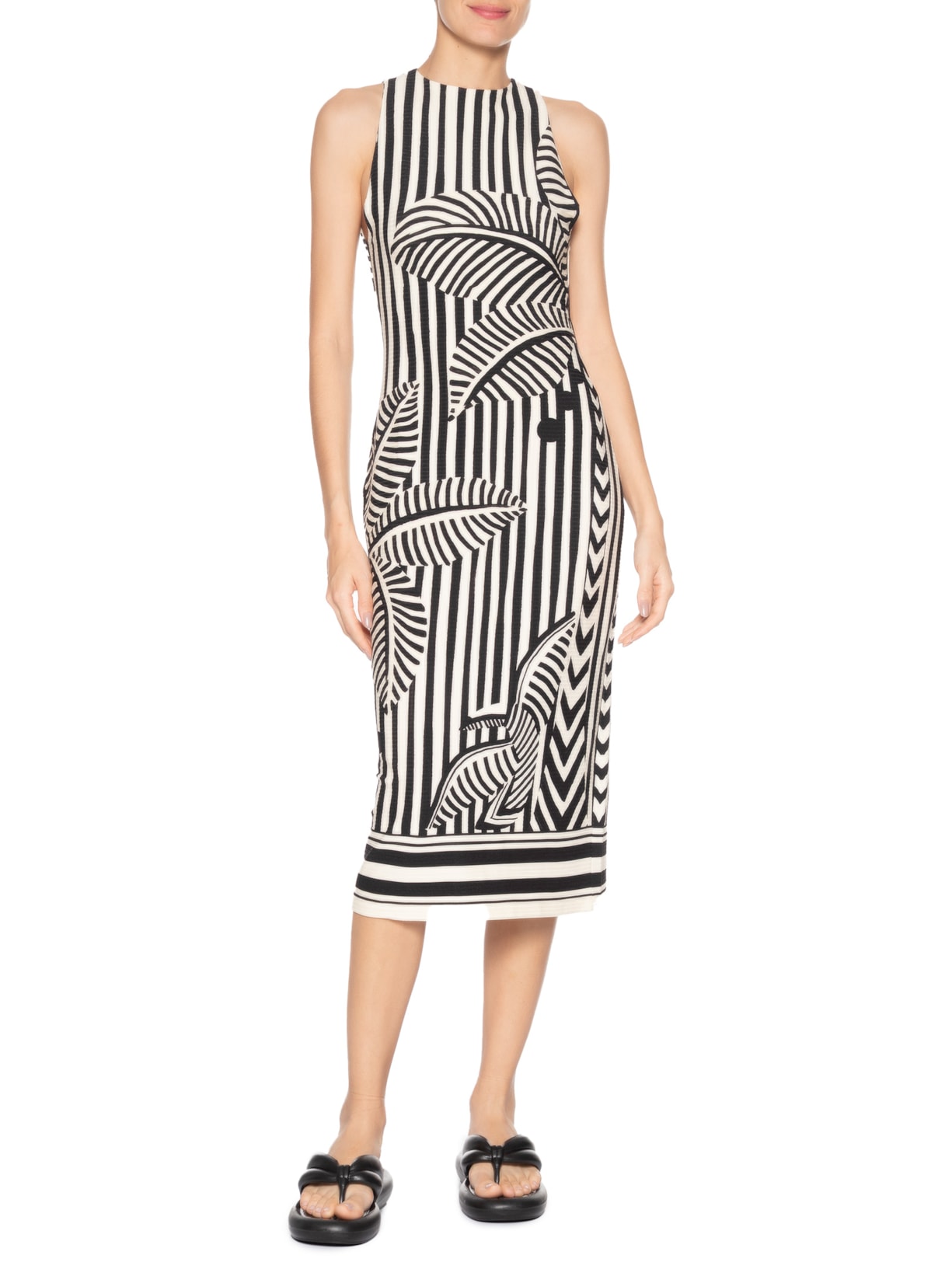 Vestido Midi Listra Tropical Preto Farm