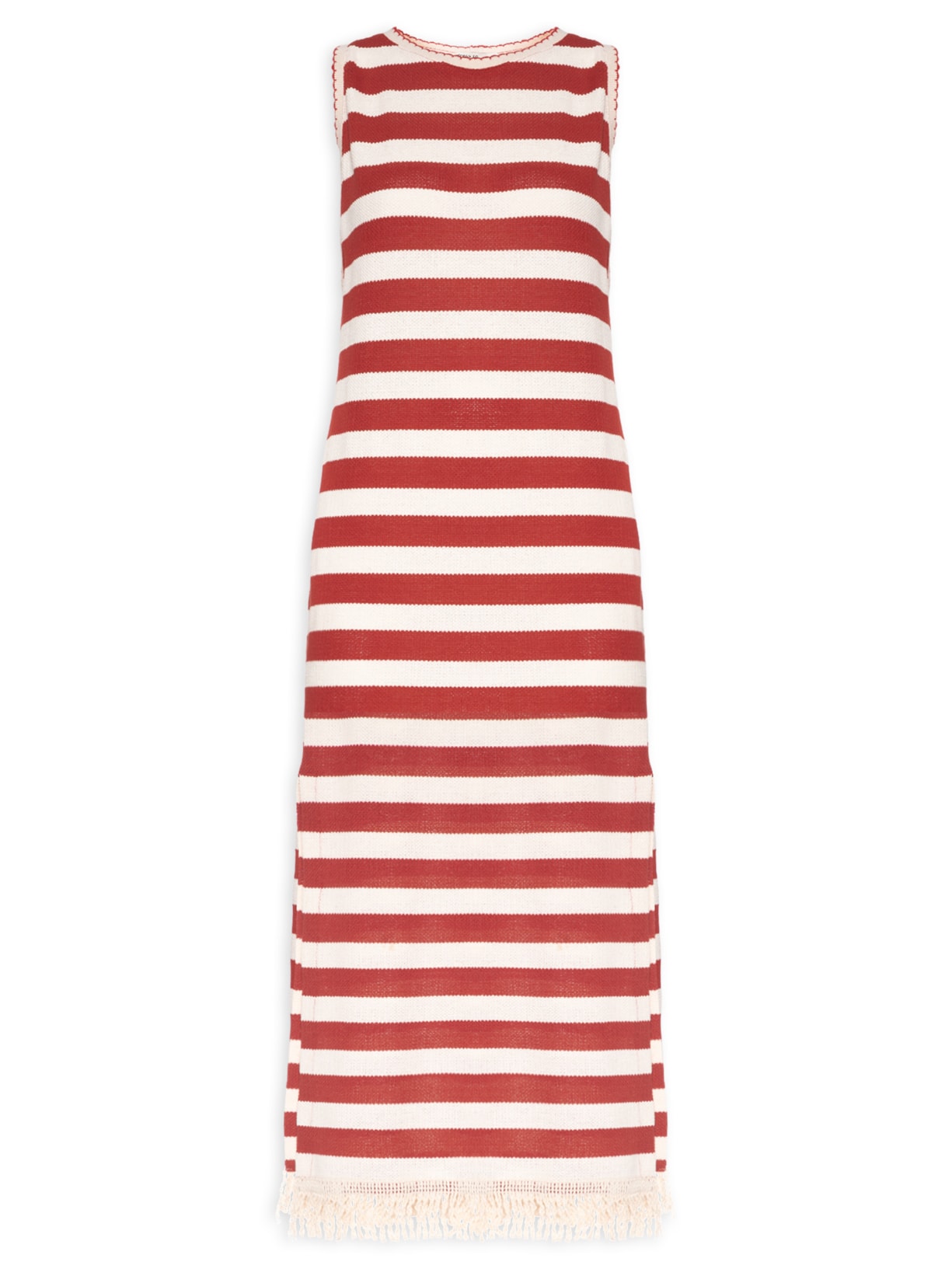 Vestido Midi Listrado Malha Tricot  – Vermelho Dress To