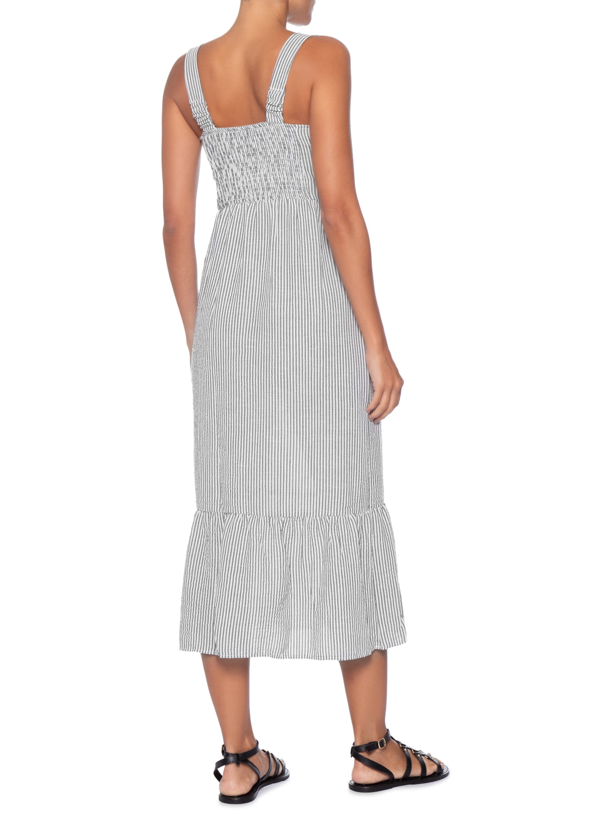 Vestido Midi Listrado Preto Basiq