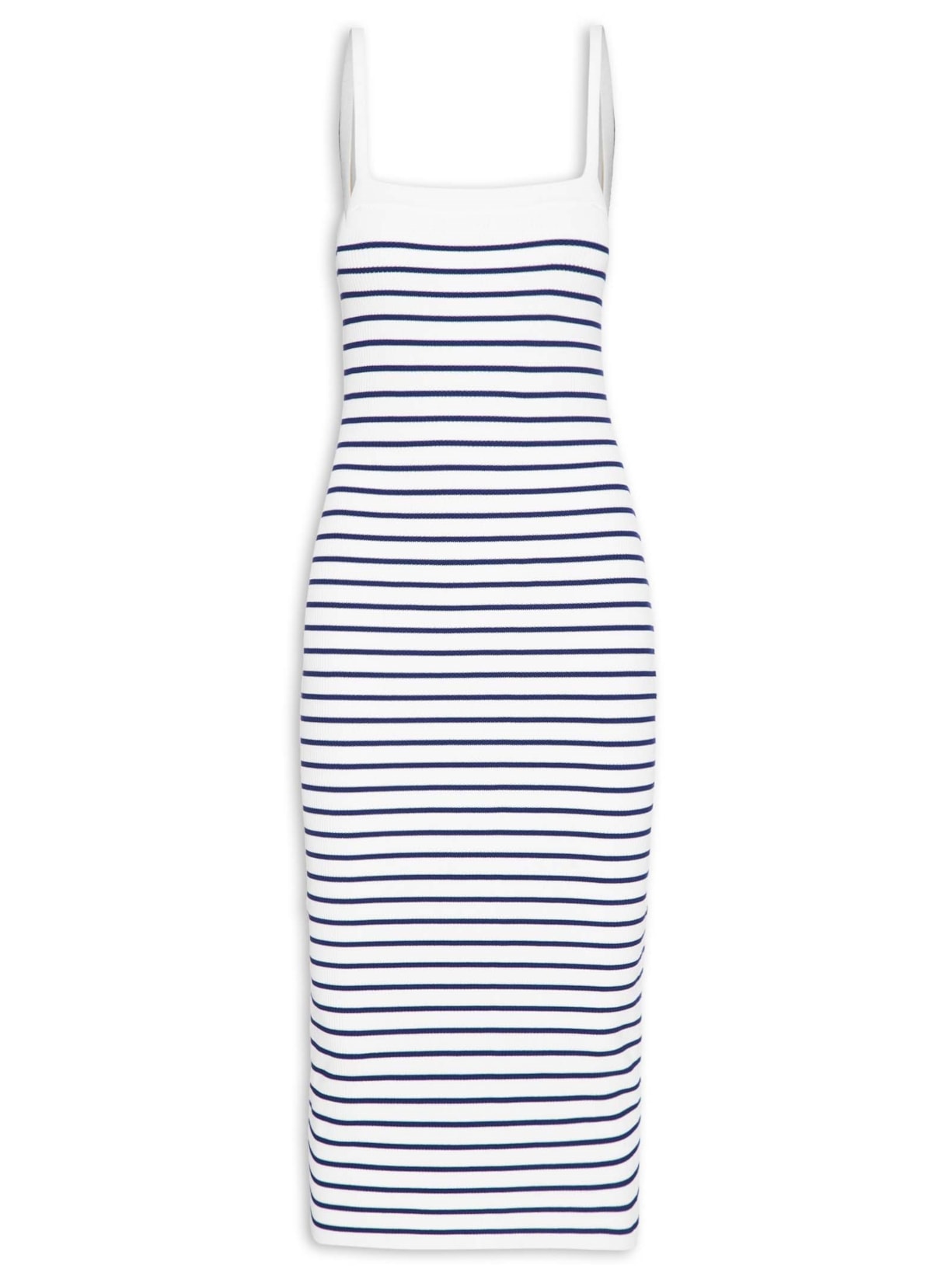 Vestido Midi Listrado Tricot - Branco