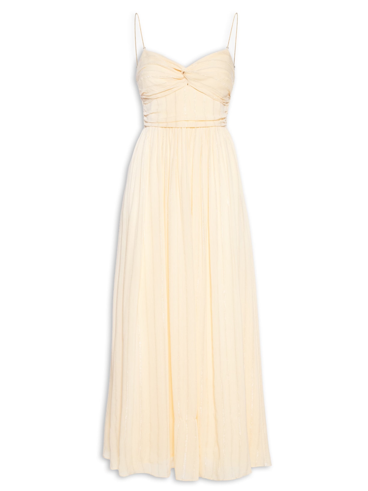 Vestido Midi Lurex Alça Metal - Bege