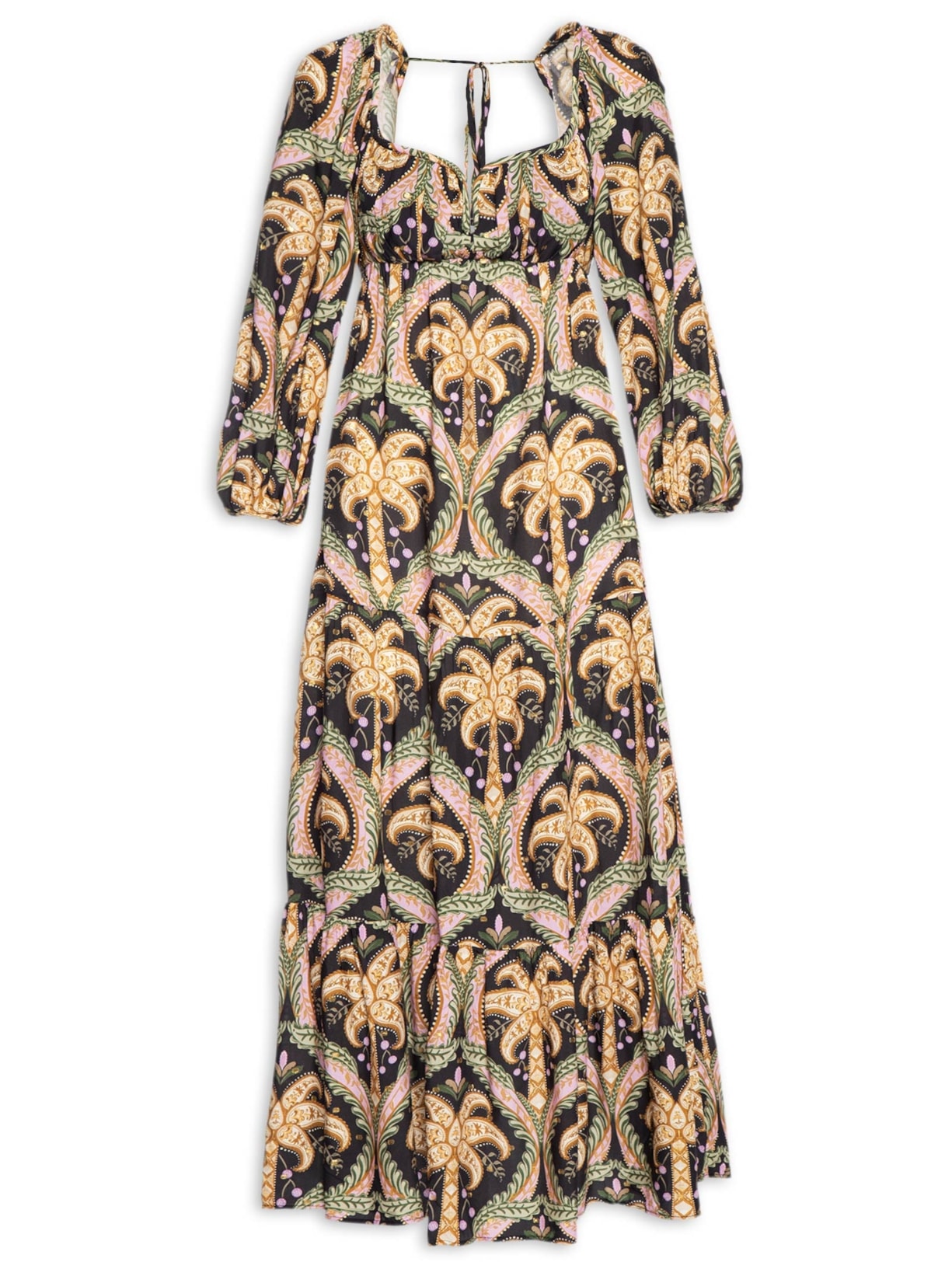 Vestido Midi Lurex Camafeu Tropical - Preto