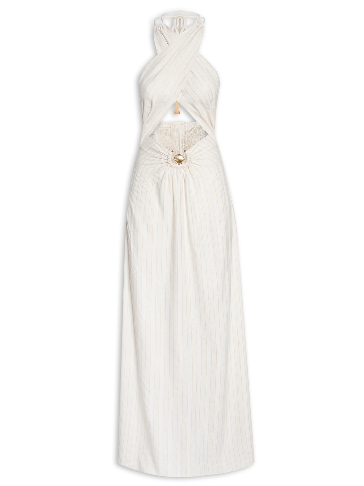 Vestido Midi Lurex Detalhe Concha - Off White