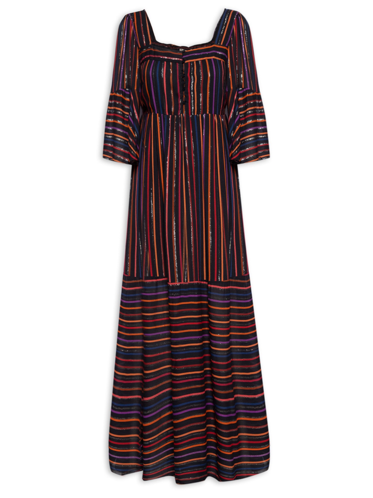 Vestido Midi Lurex Estampa Universo - Preto