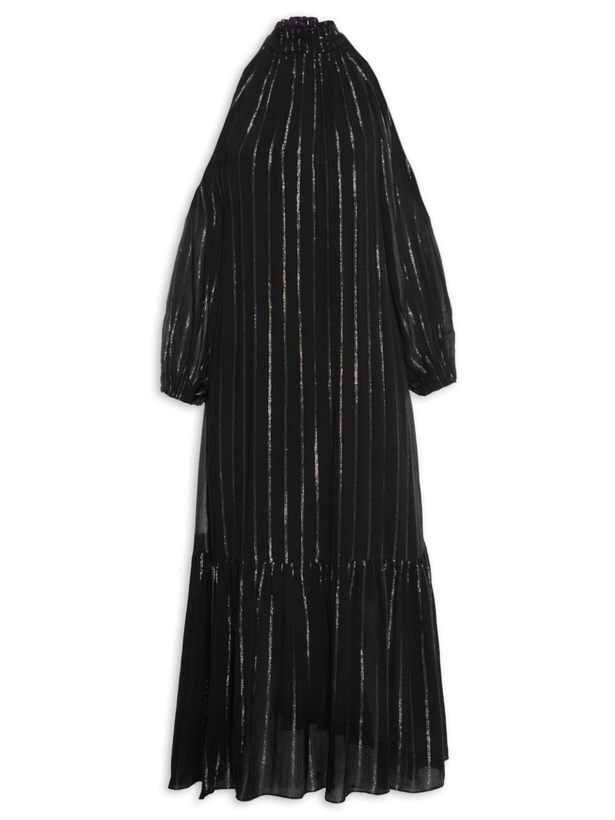 Vestido Midi Lurex Recorte - Preto