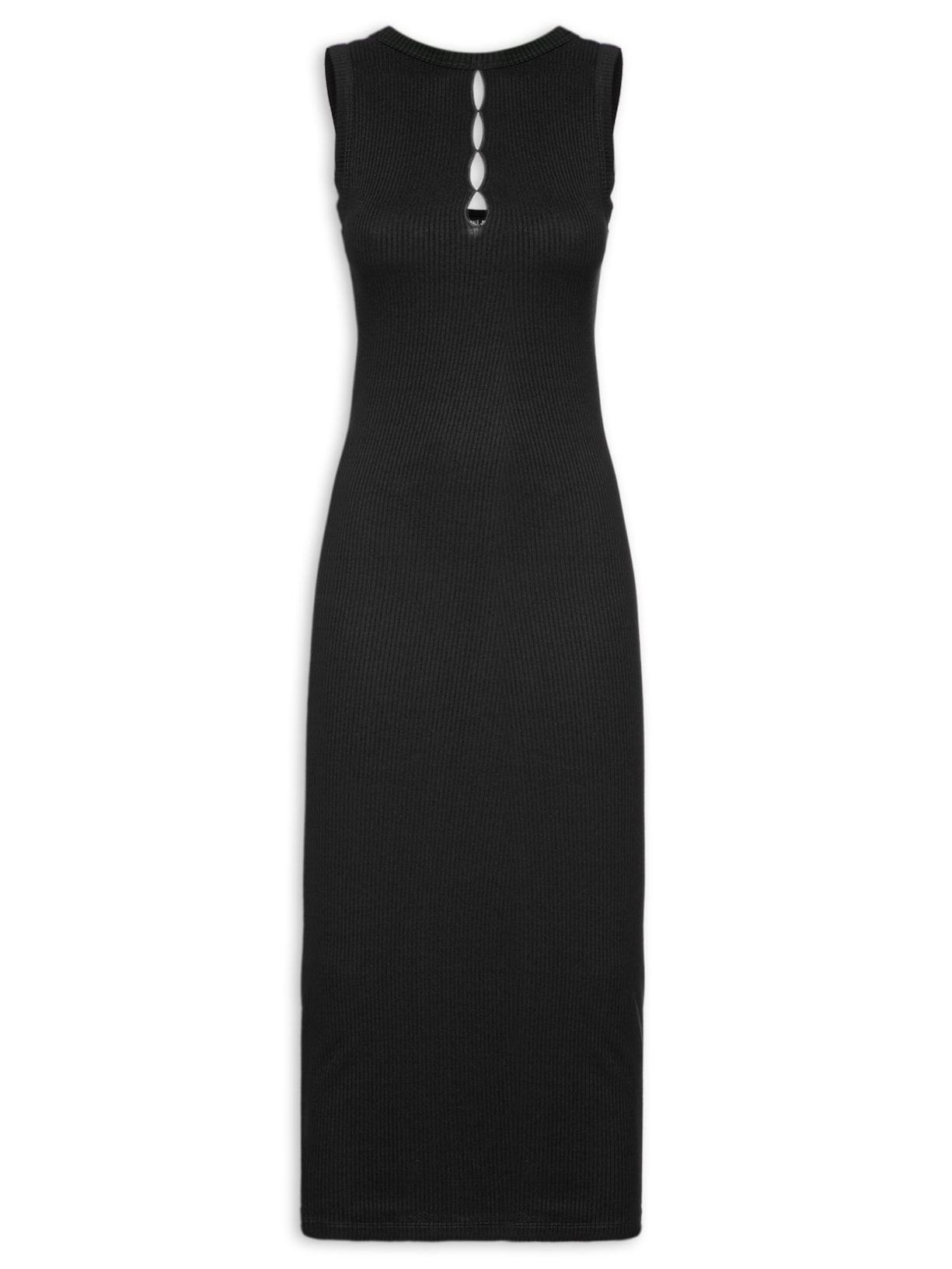 Vestido Midi Malha Aberturas Frontais - Preto