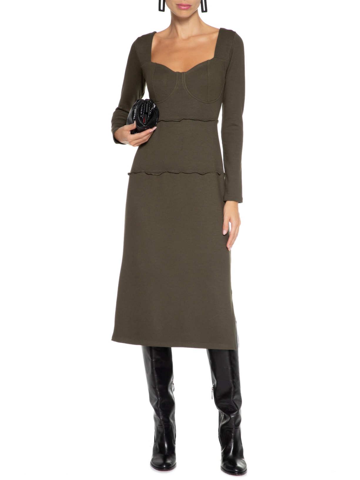 Vestido Midi Malha Decote Coração Verde '2Essential