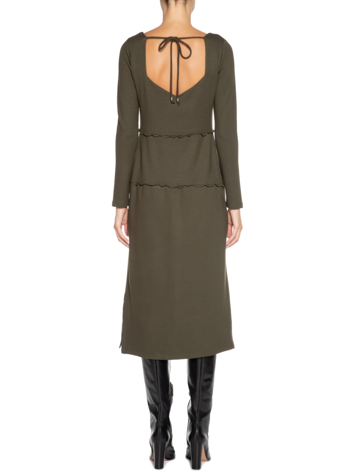 Vestido Midi Malha Decote Coração Verde '2Essential