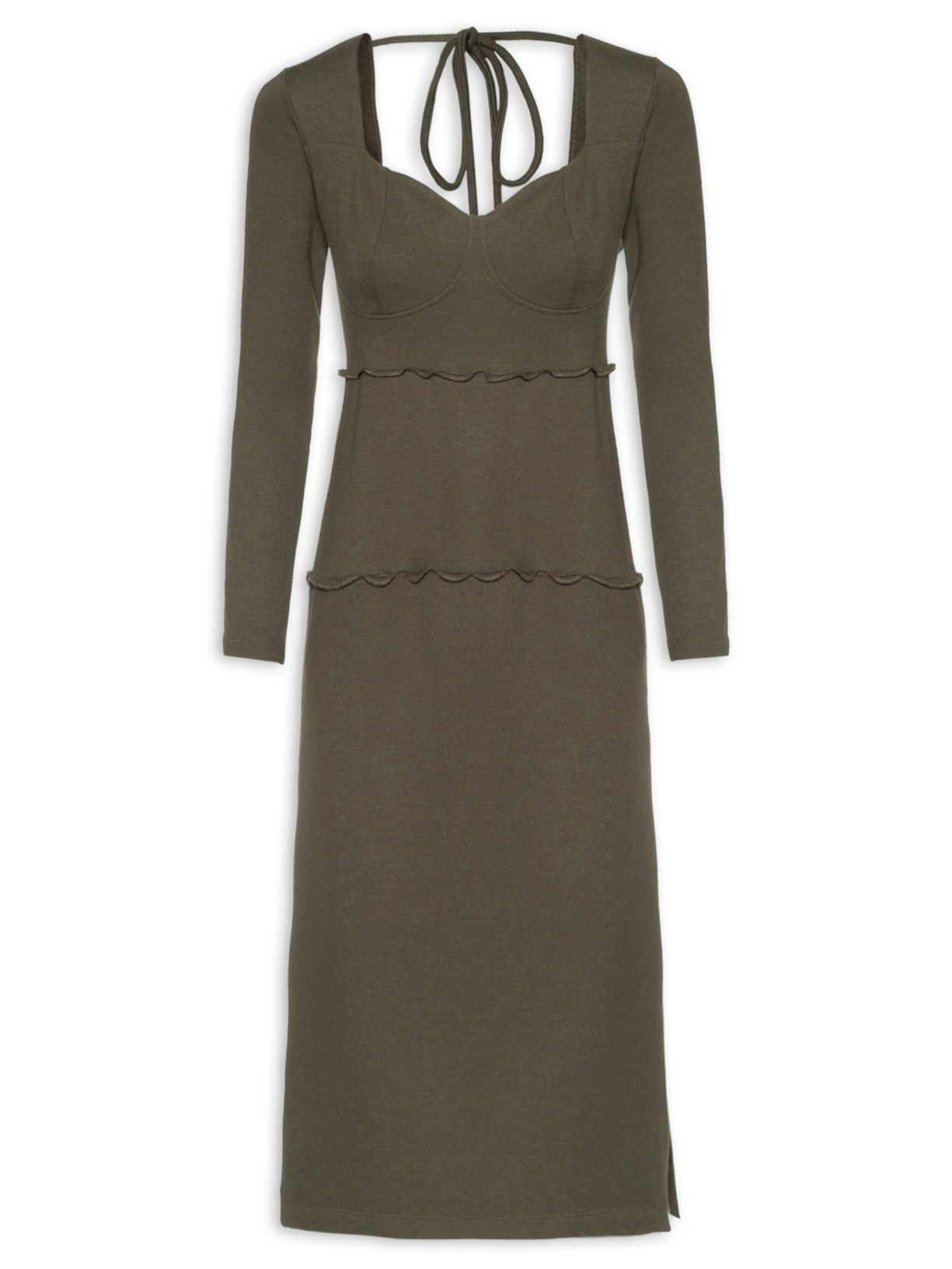 Vestido Midi Malha Decote Coração Verde '2Essential