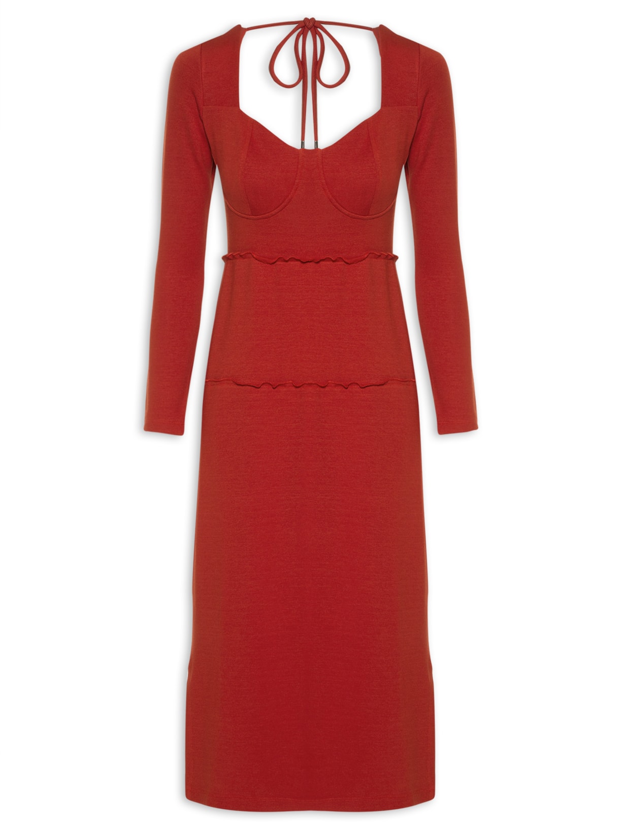 Vestido Midi Malha Decote Coração - Vermelho