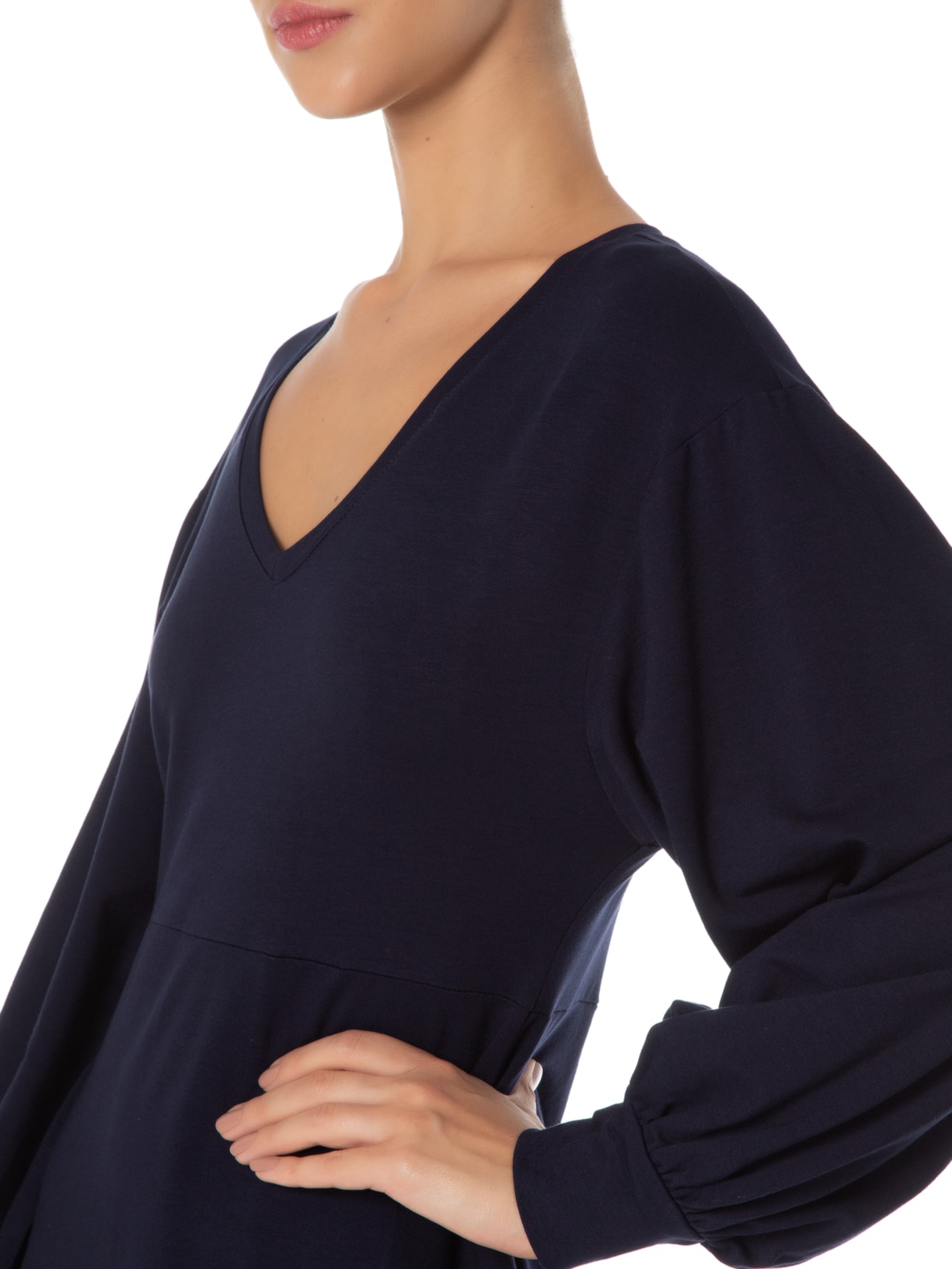 Vestido Midi Malha Manga Longa Ballon Azul '2Essential